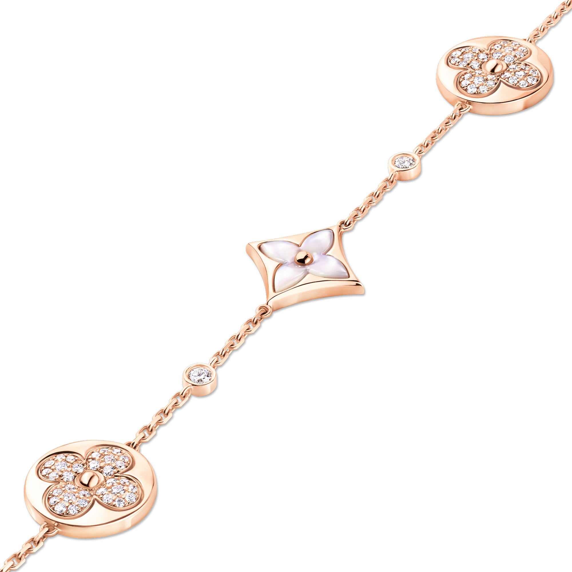 Color Blossom Star and Sun BB Multi-Motif 手鍊 - 配玫瑰K金、白色珍珠母貝及鑽石  in 珠寶系列