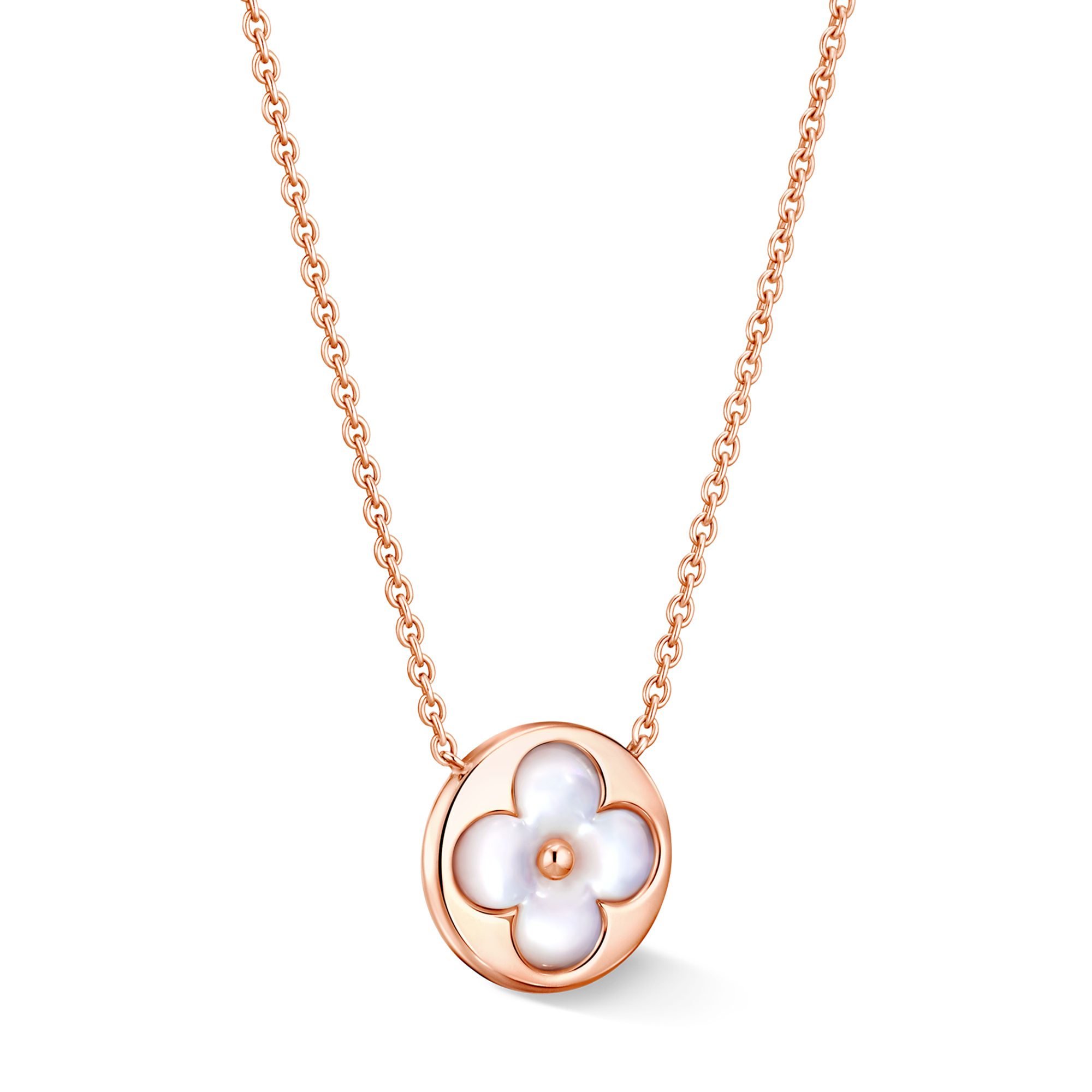 Color Blossom Sun 玫瑰K金鑲白色珍珠母貝吊墜  in 珠寶系列