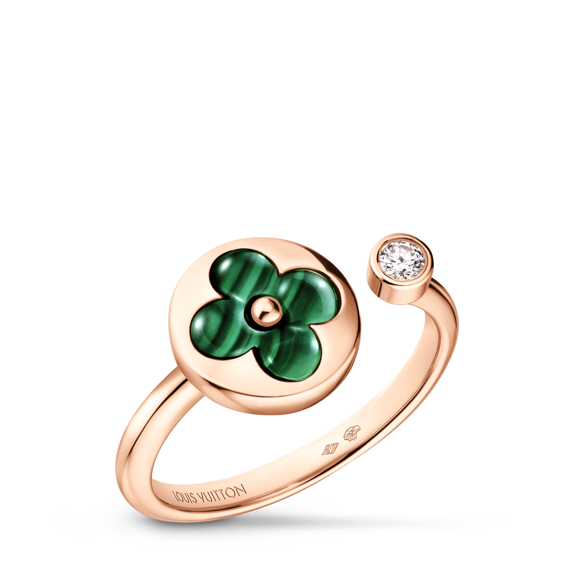 Colour Blossom Mini 玫瑰金孔雀石及鑽石太陽圖案戒指  in 珠寶系列