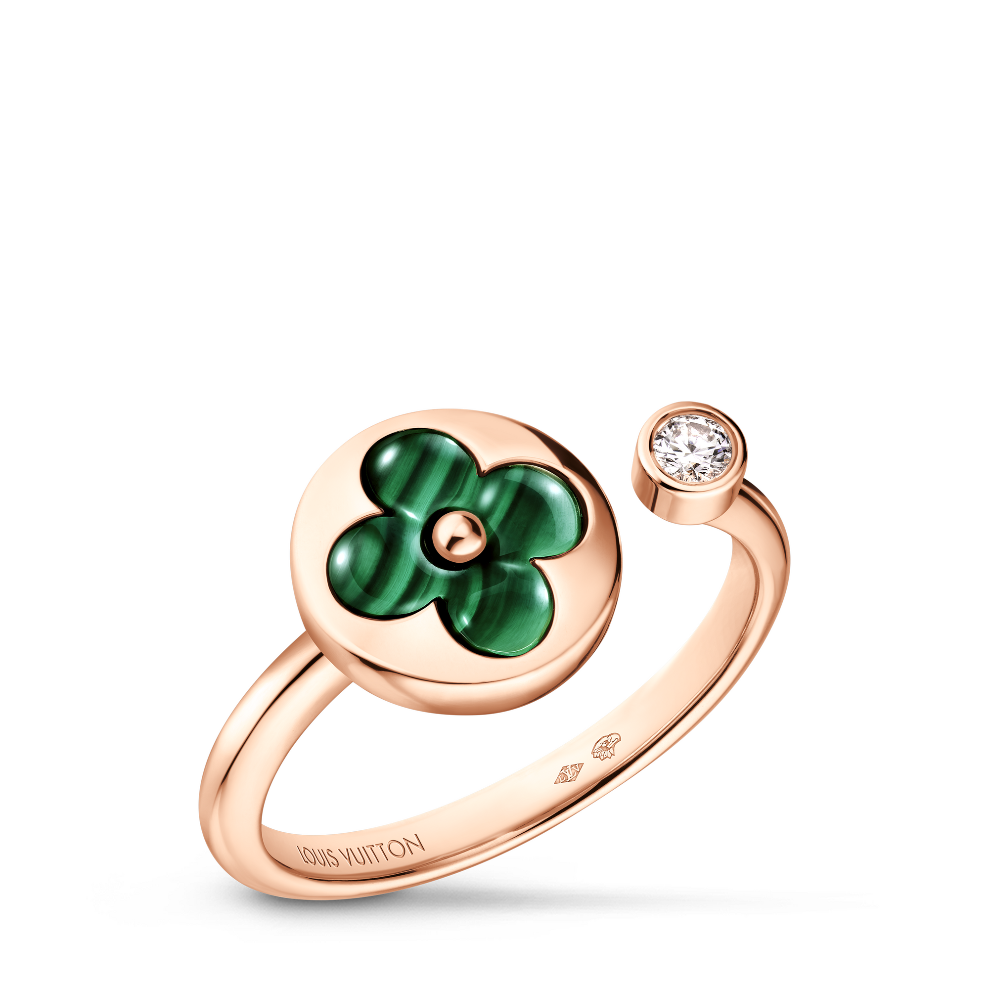 Color Blossom Mini 玫瑰金孔雀石及鑽石太陽圖案戒指  in 珠寶系列