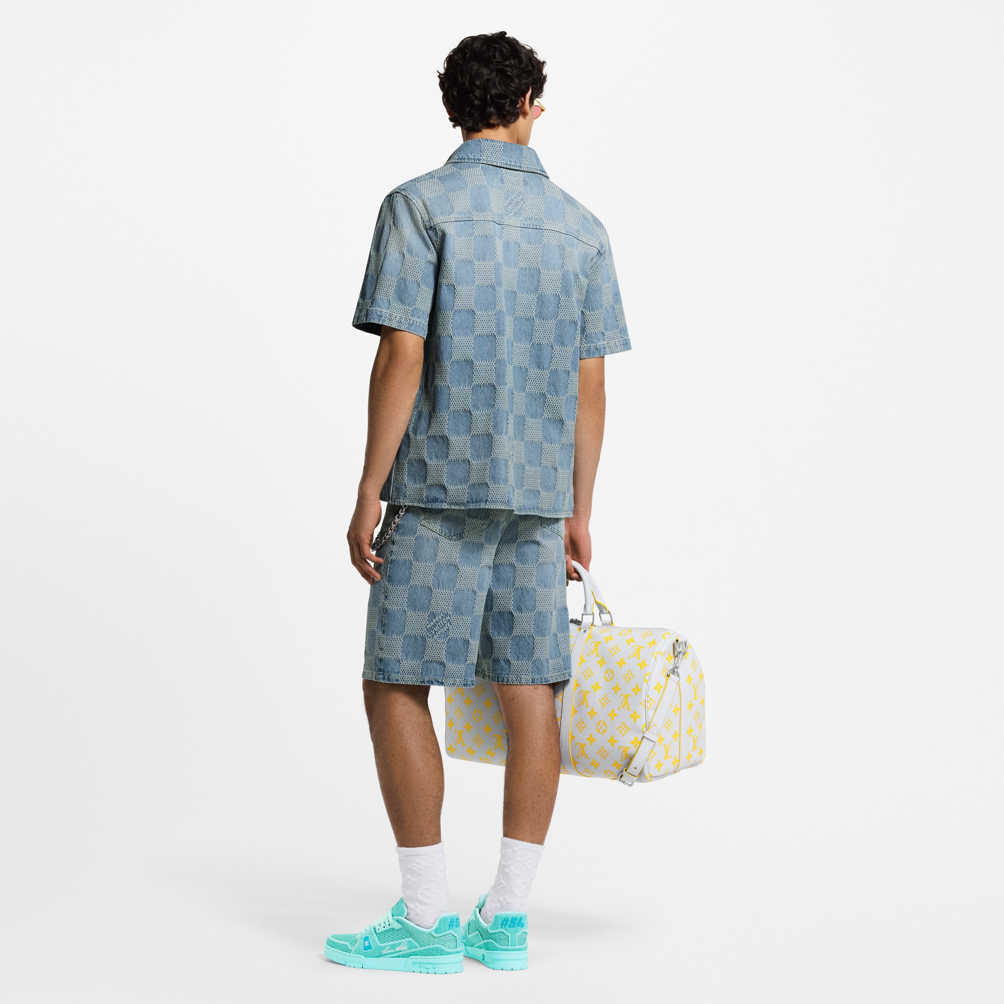 立體 Damier 輕盈牛仔短袖襯衫  in 男士