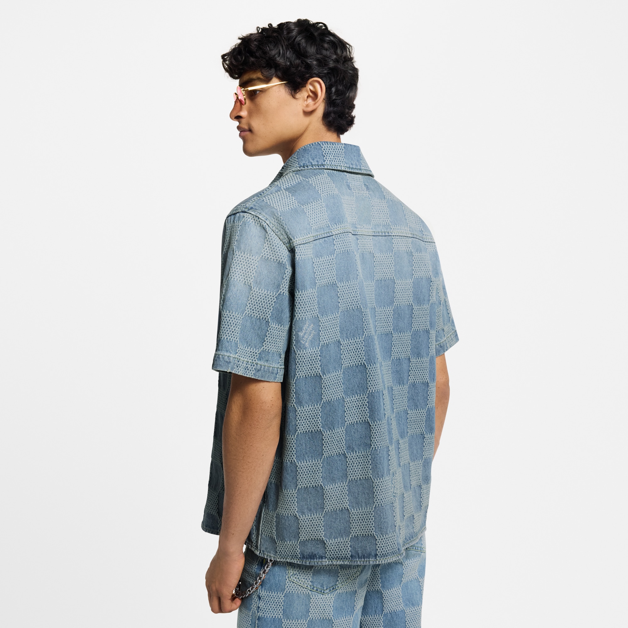 立體 Damier 輕盈牛仔短袖襯衫  in 男士
