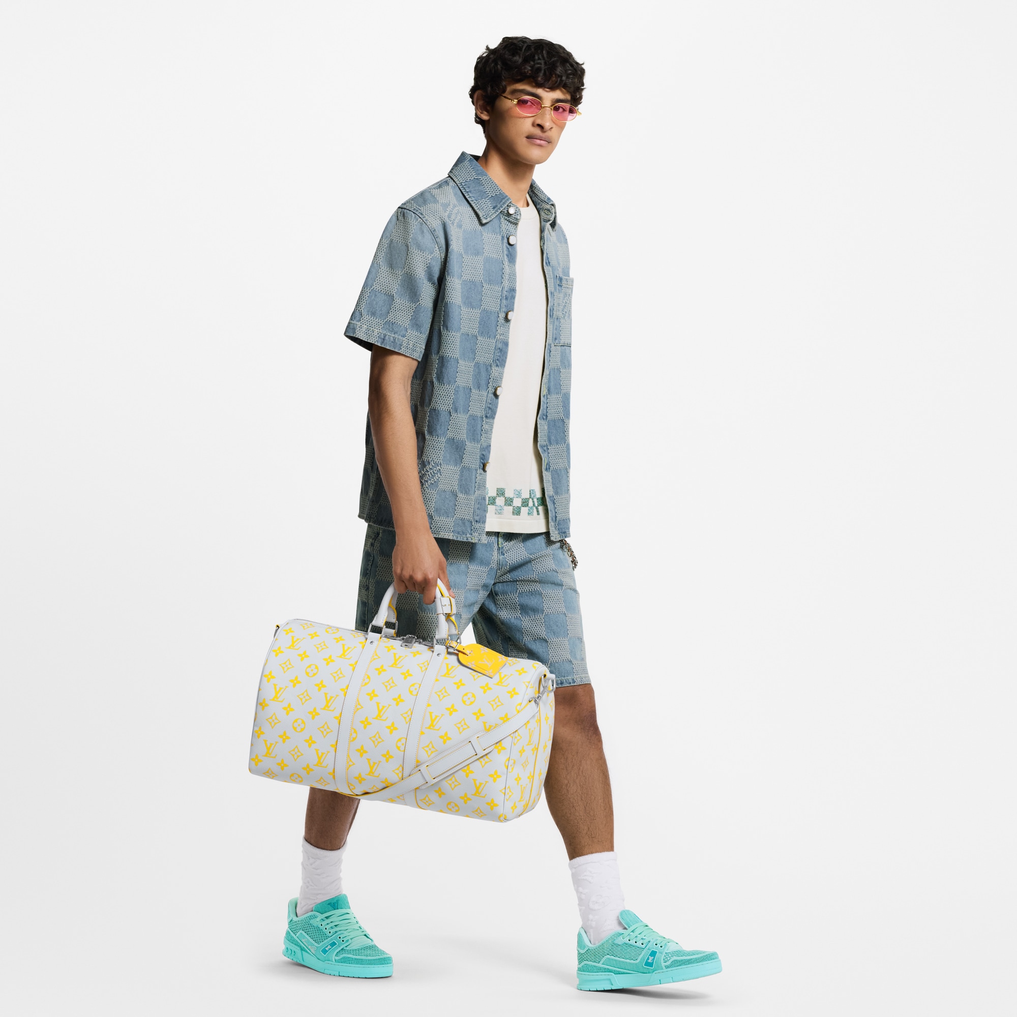 立體 Damier 輕盈牛仔短袖襯衫  in 男士