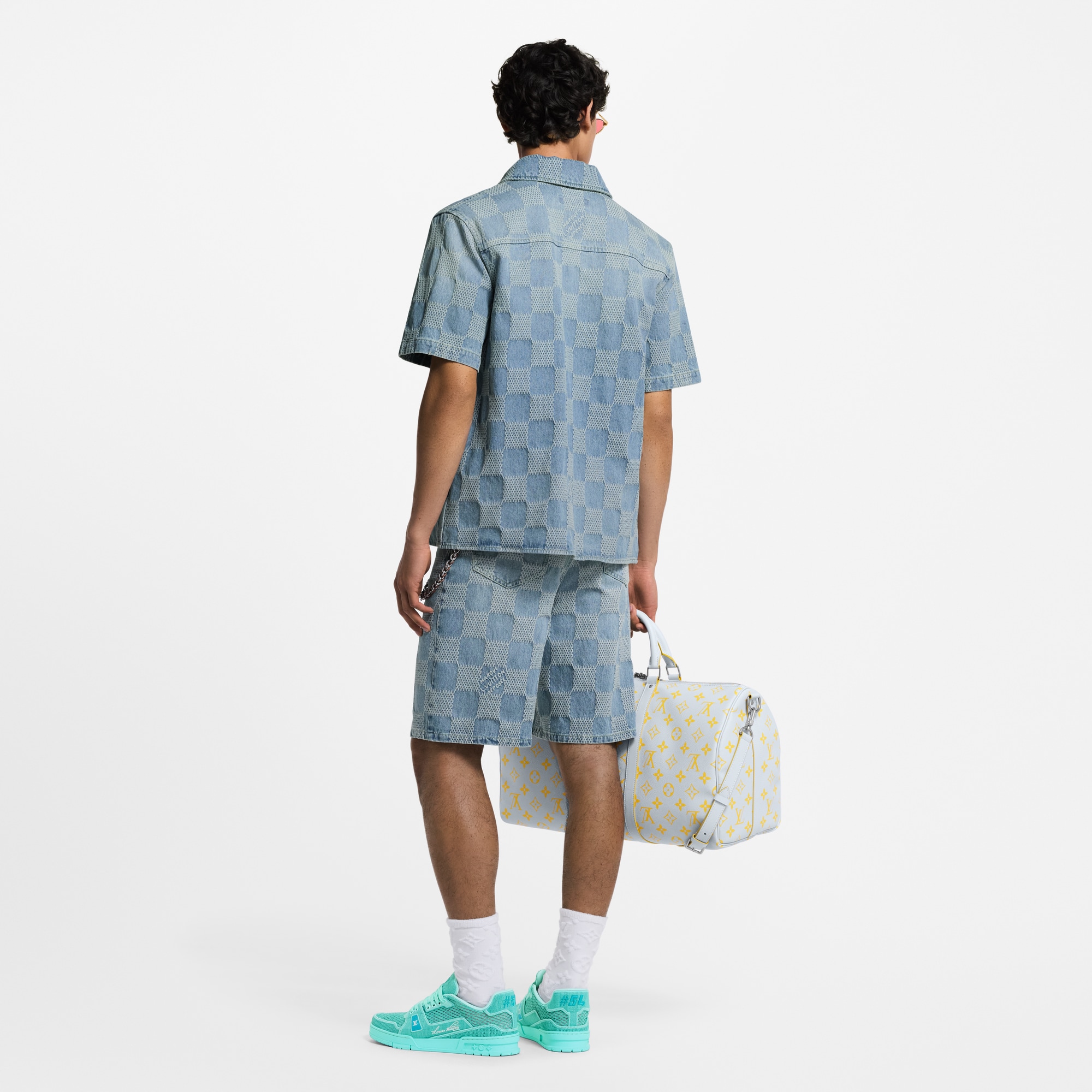 Damier 立體淺色牛仔短褲  in 男士