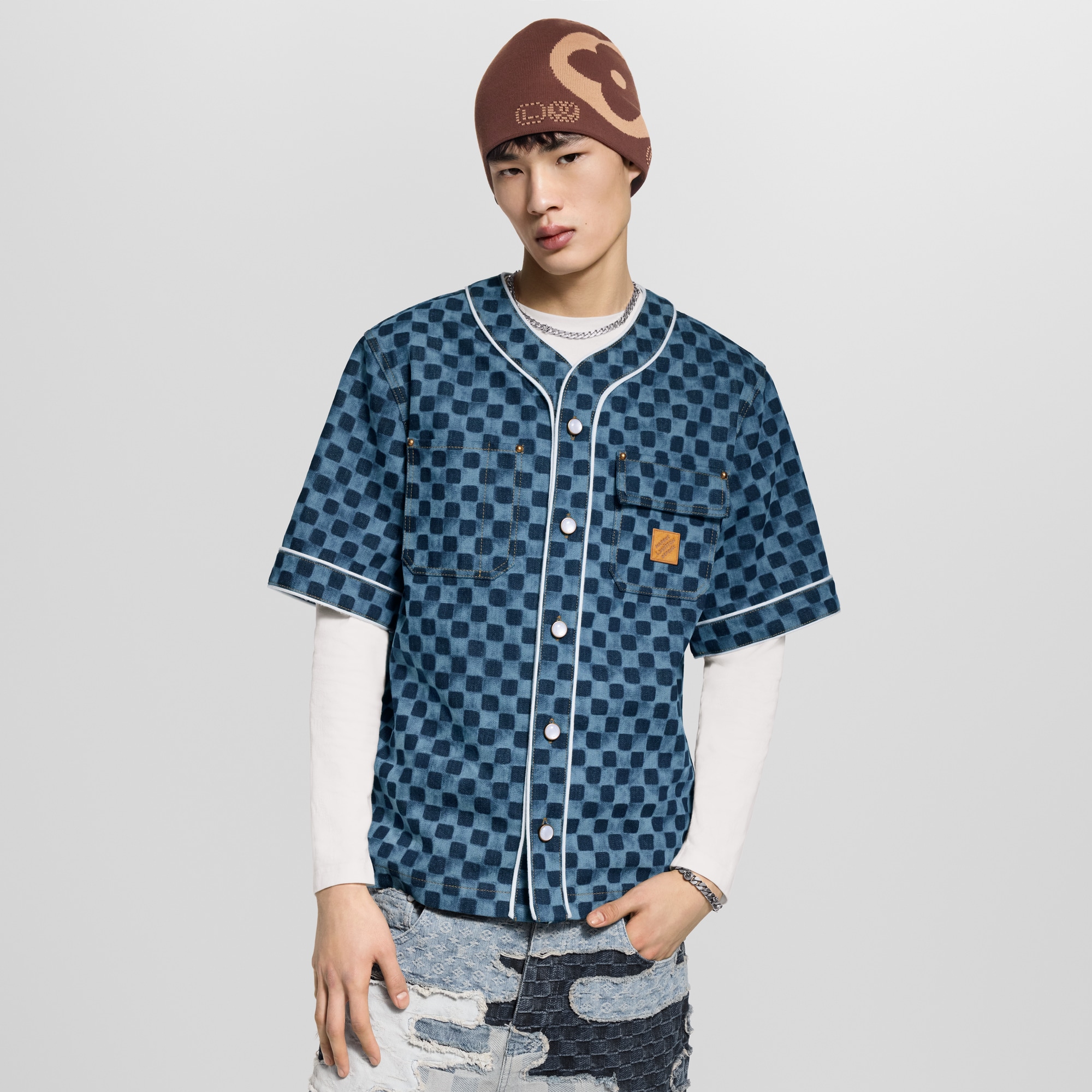 Damier 牛仔布棒球襯衫  in 男士
