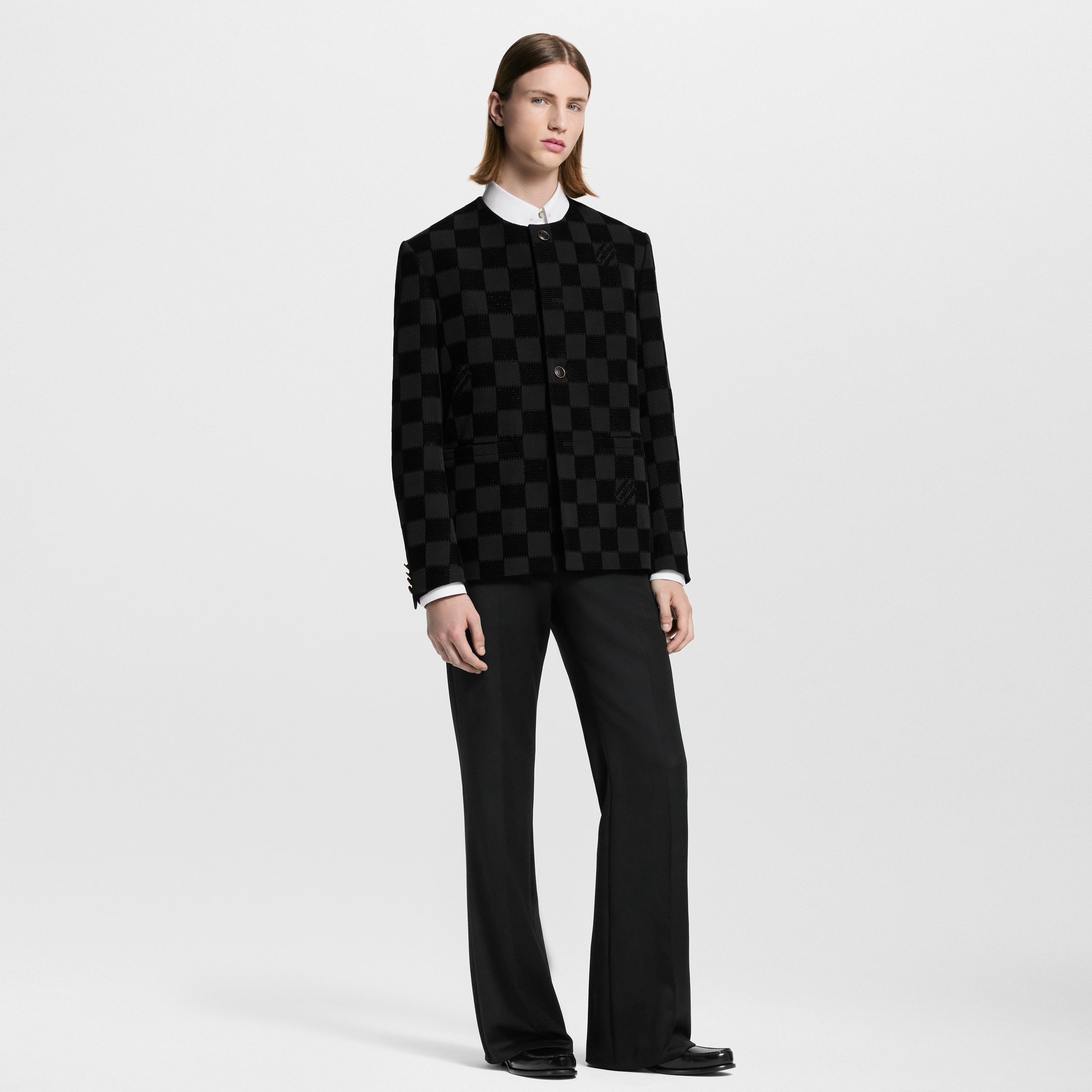 Damier 植絨無領外套  in 男士