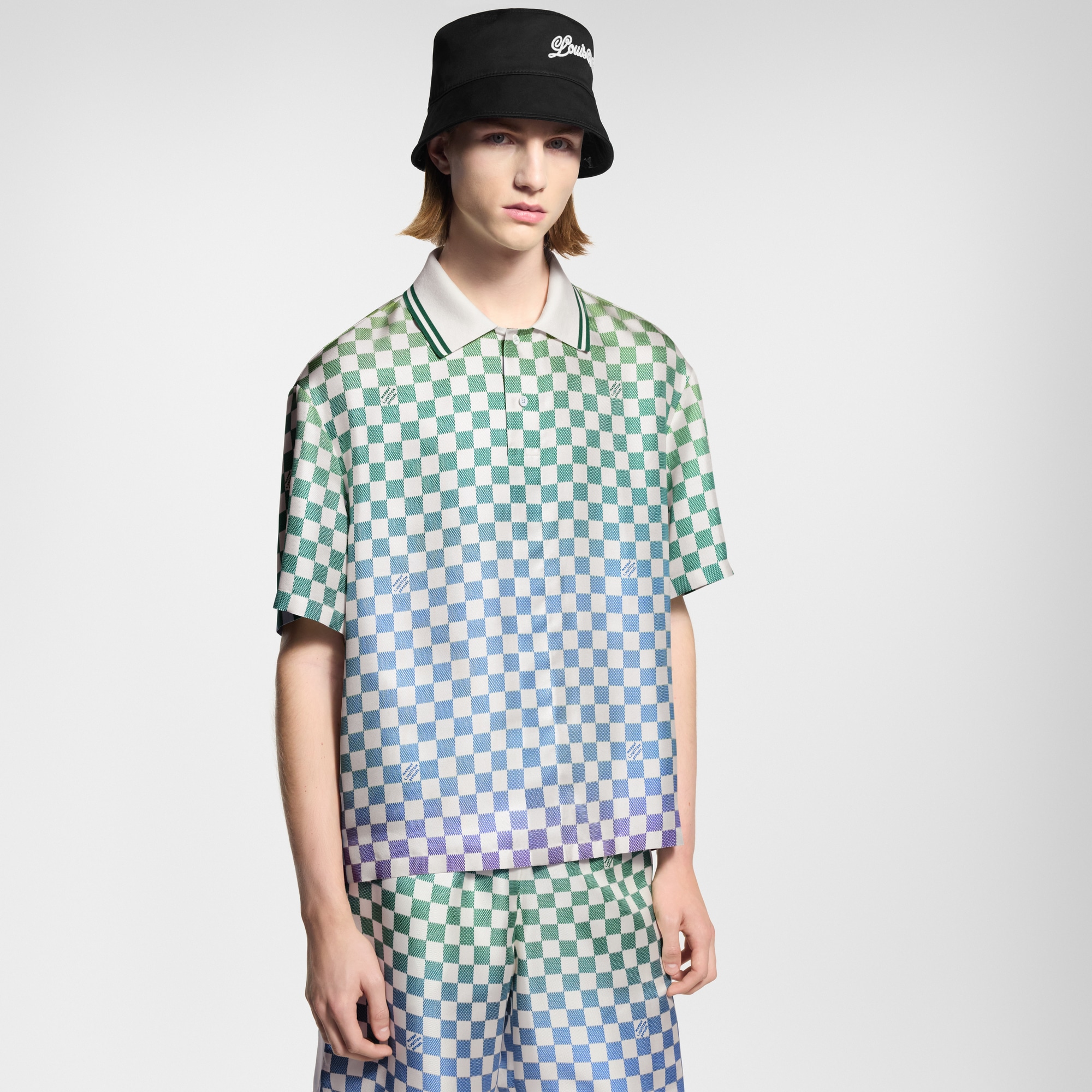 Damier 漸變色印花絲質 Polo 衫  in 男士