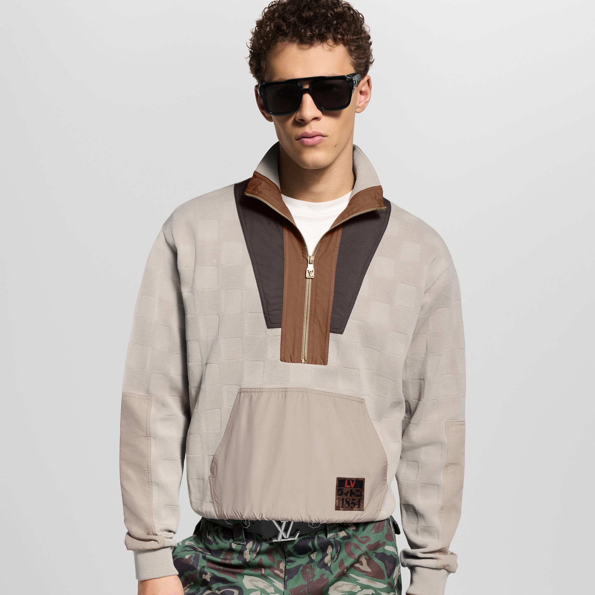 Damier 混合面料半拉鏈工裝風套頭衫  in 男士