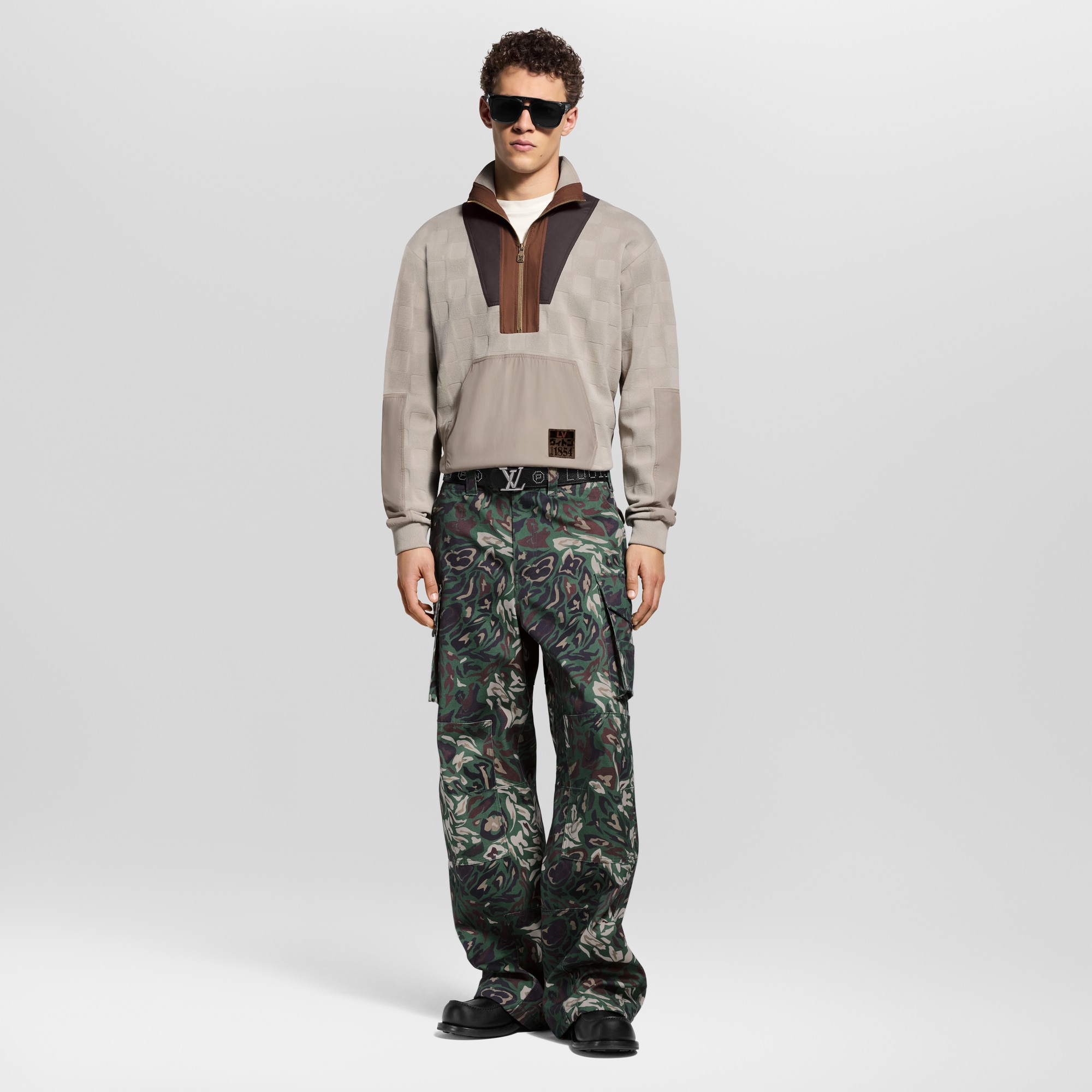 Damier 混合面料半拉鏈工裝風套頭衫  in 男士