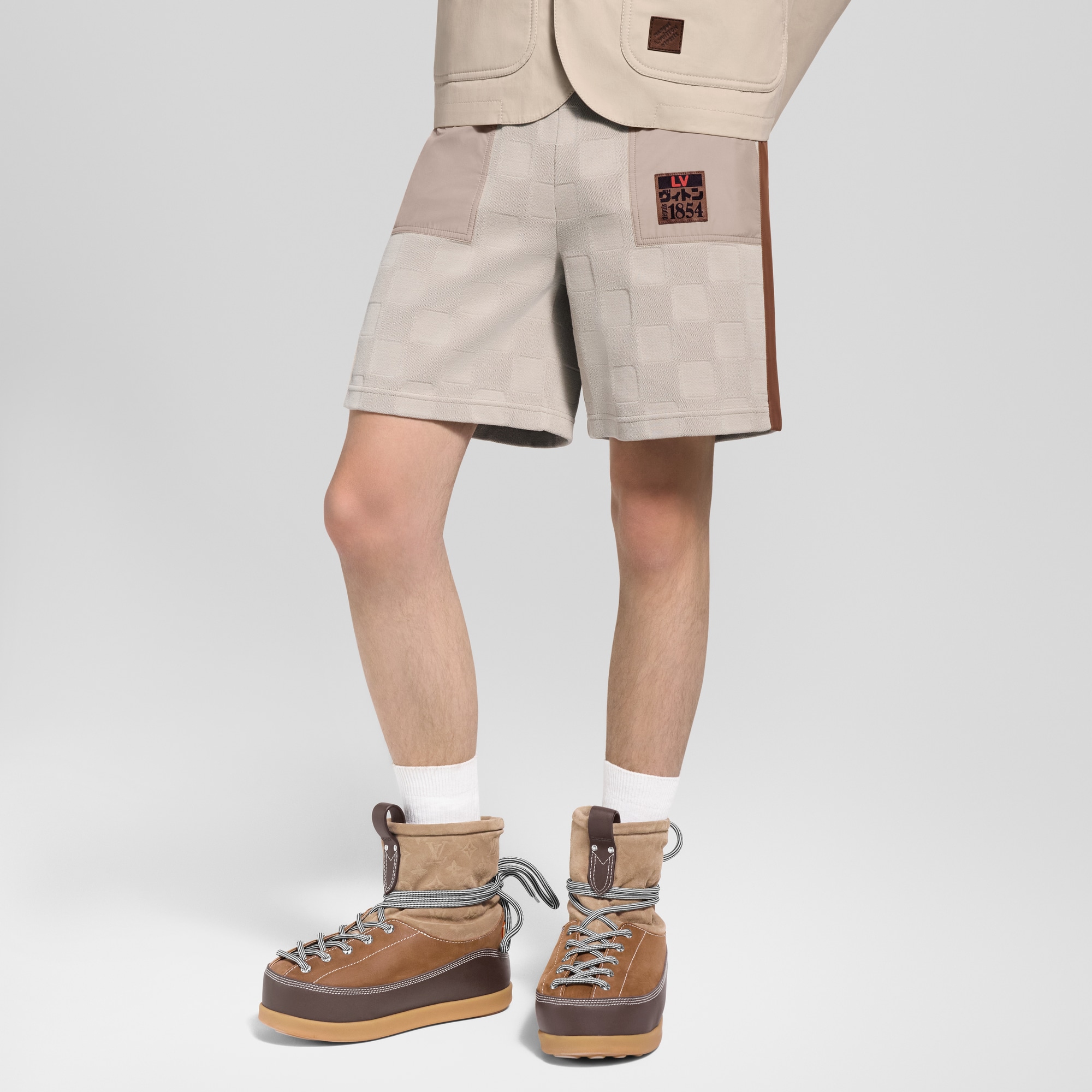 Damier 混合面料工裝風短褲  in 男士