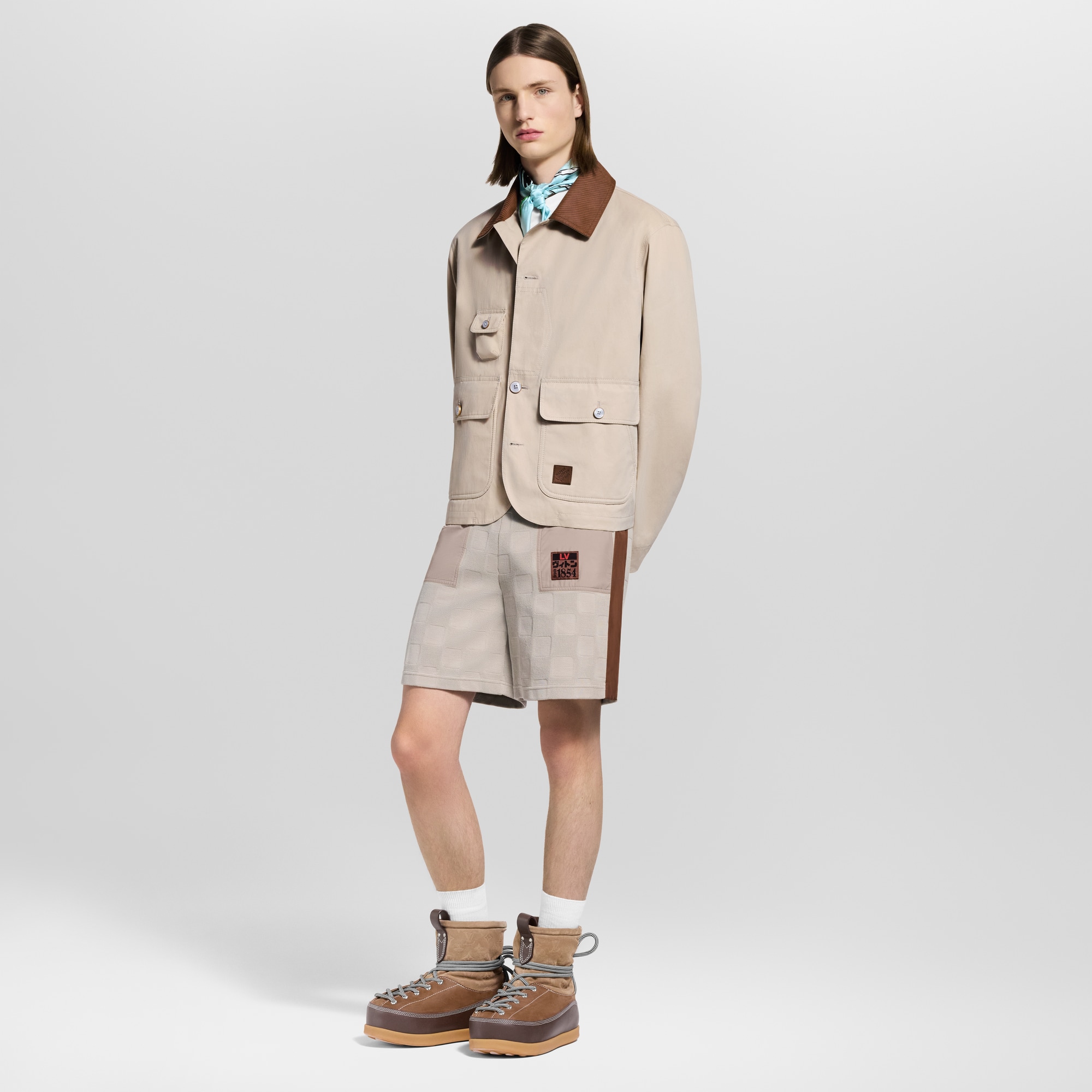 Damier 混合面料工裝風短褲  in 男士