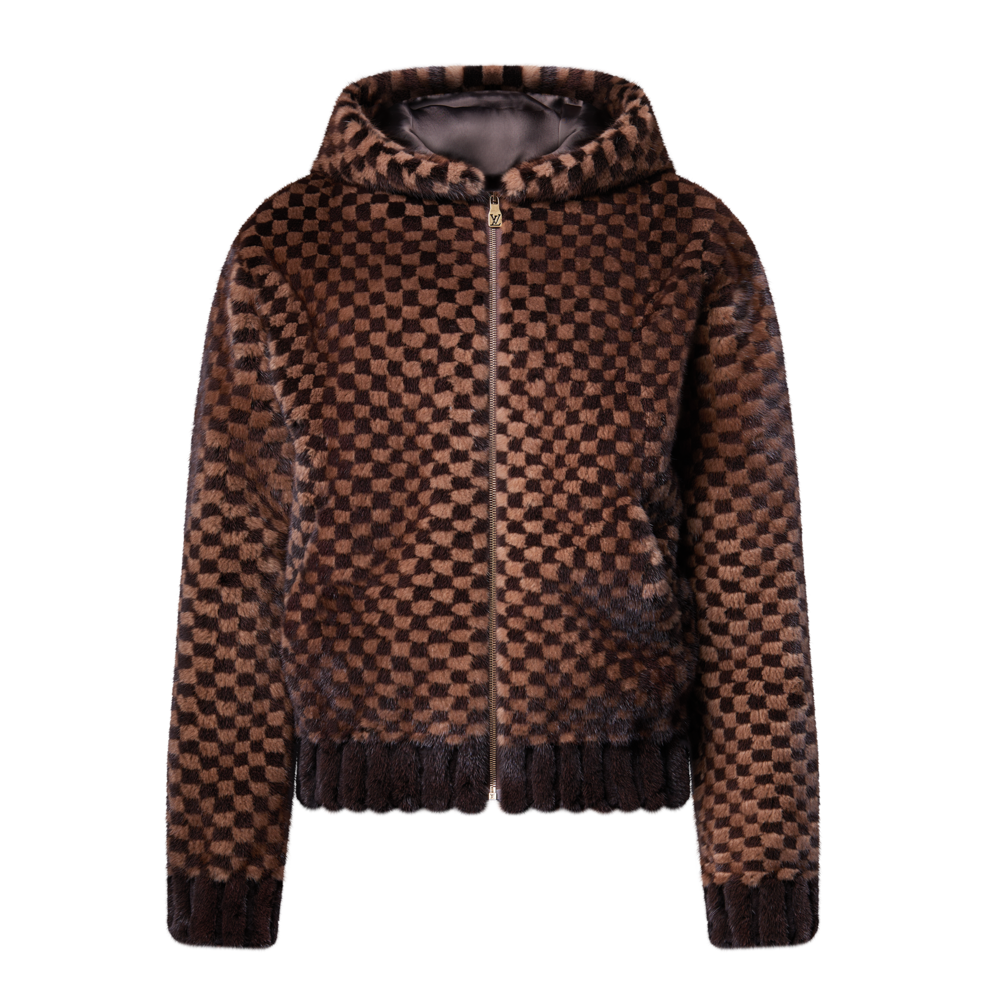 Damier 嵌花拉鏈貂皮連帽上衣  in 男士