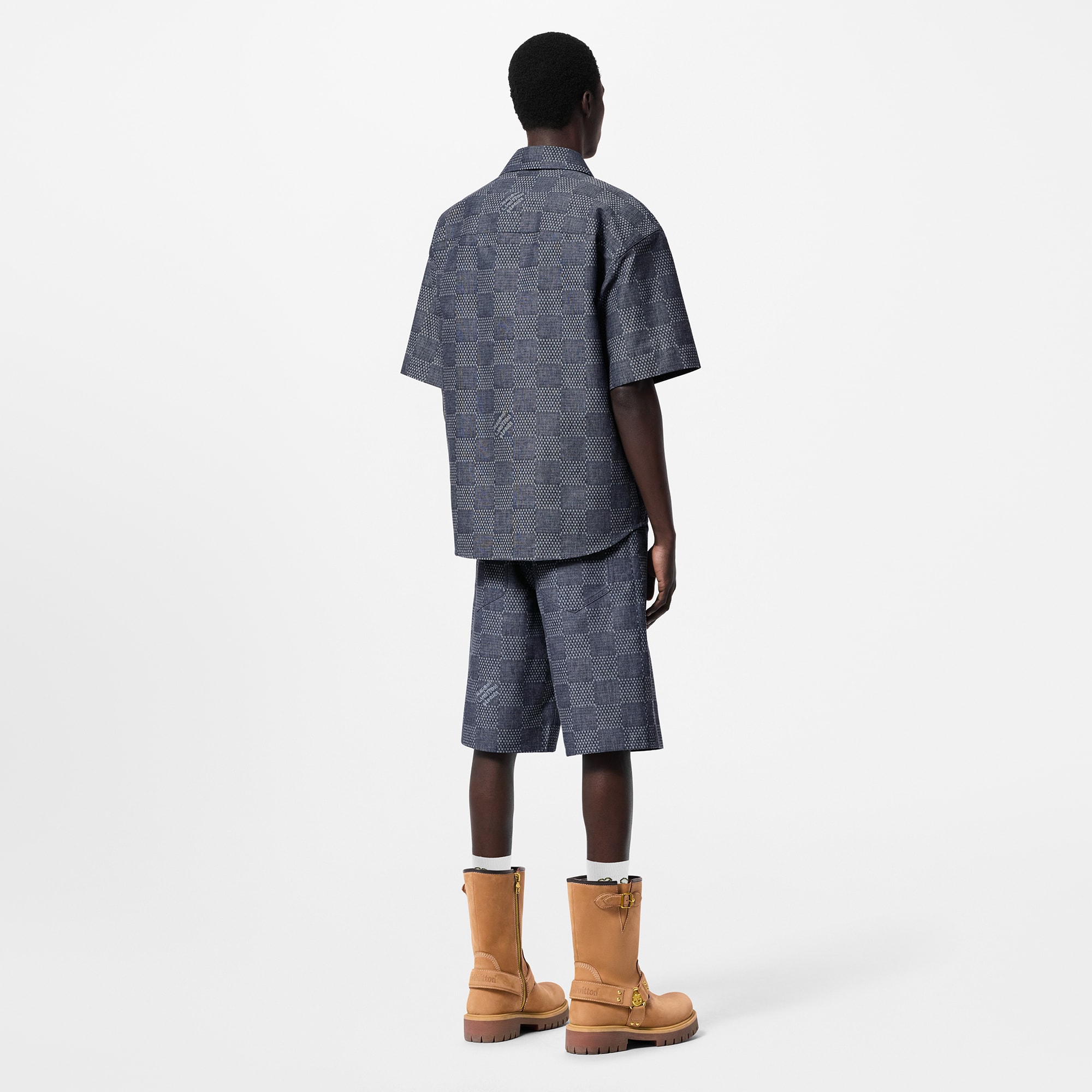 Damier 圖案短袖 Chambray 面料襯衫  in 男士