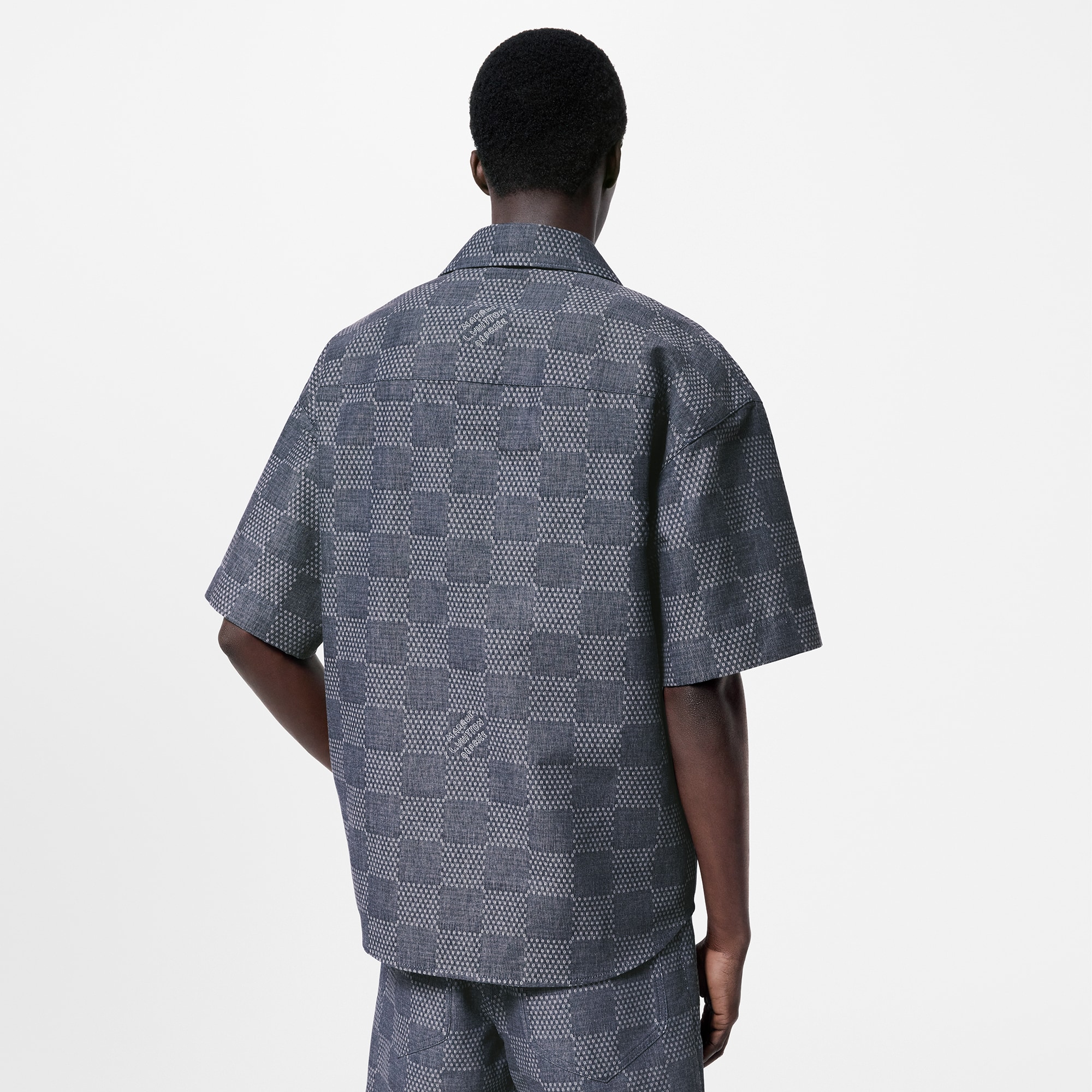 Damier 圖案短袖 Chambray 面料襯衫  in 男士