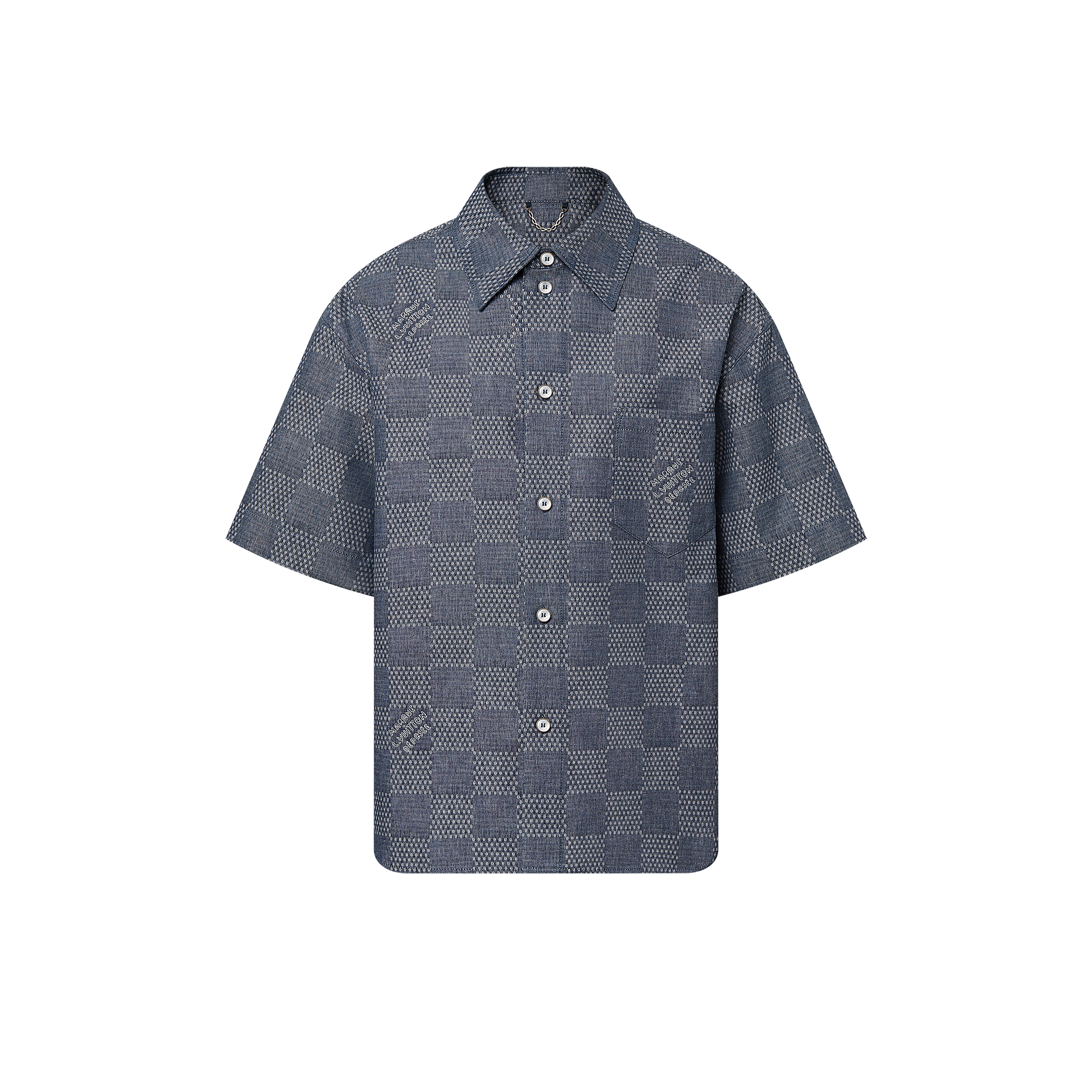 Damier 圖案短袖 Chambray 面料襯衫  in 男士