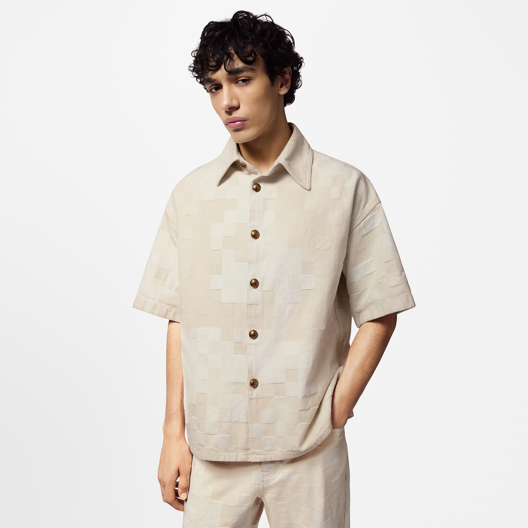 Damier 短袖牛仔布襯衫  in 男士