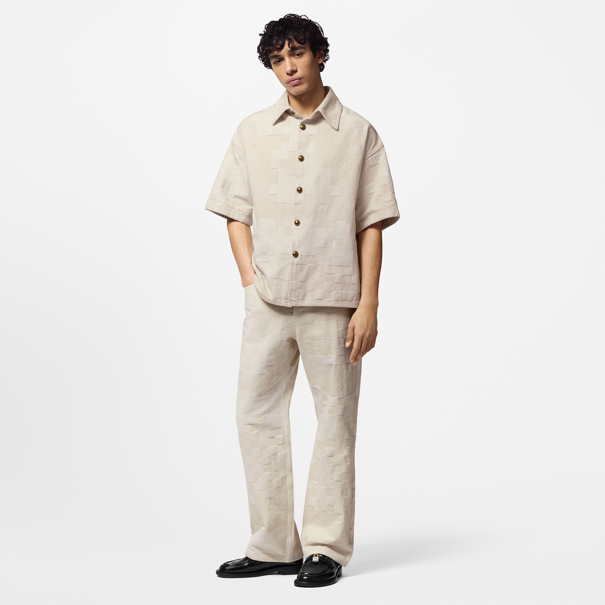 Damier 短袖牛仔布襯衫  in 男士
