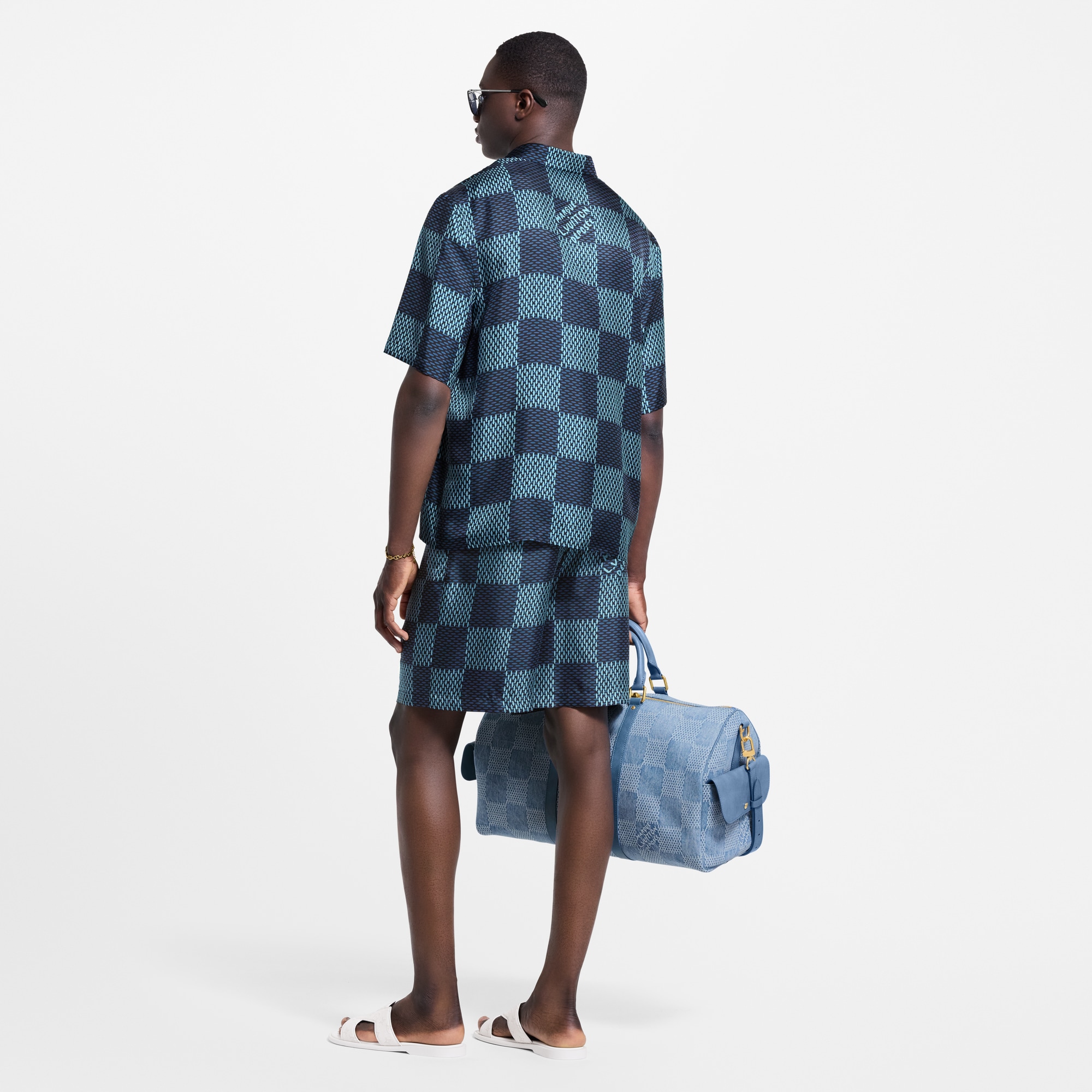 Damier 短袖絲質襯衫  in 男士