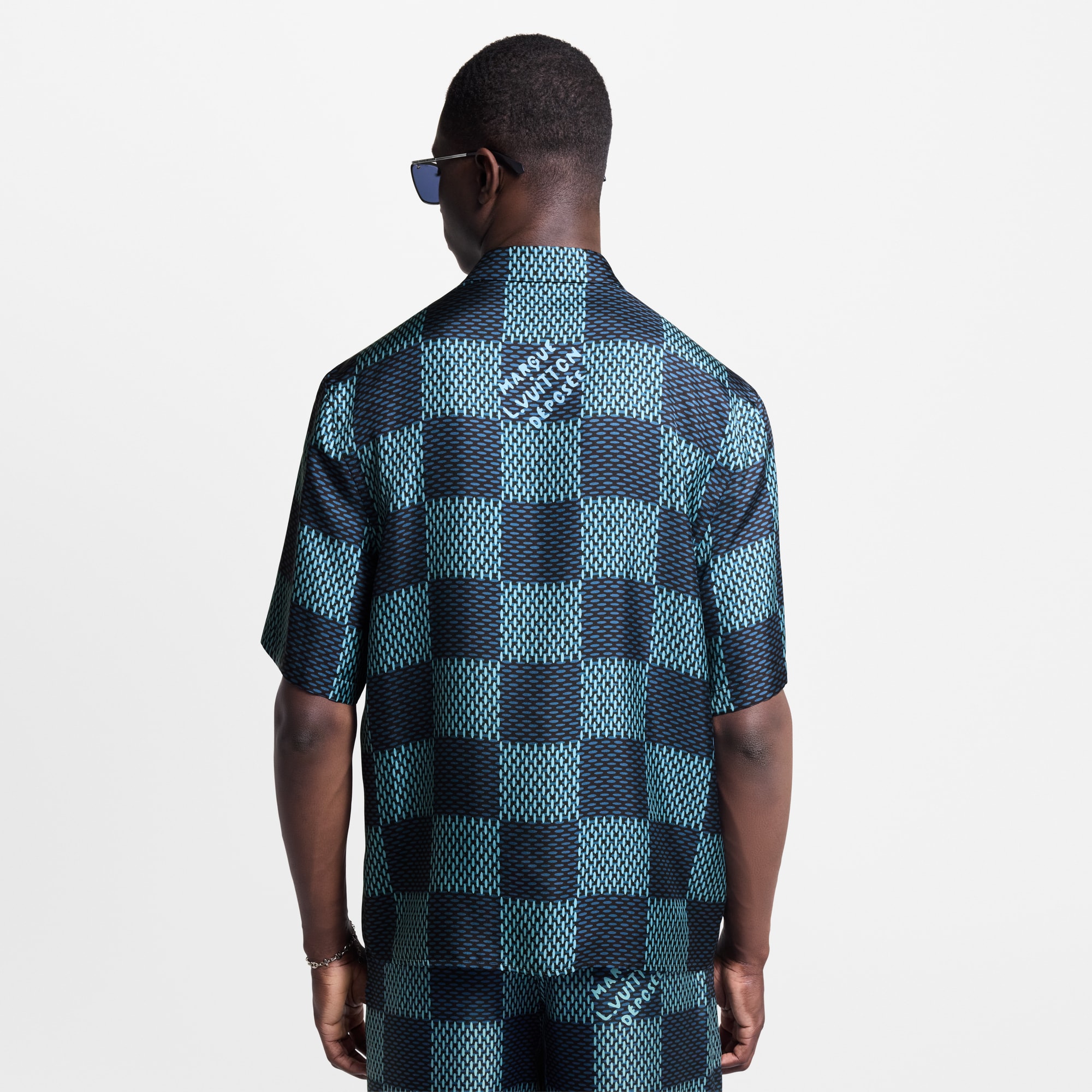 Damier 短袖絲質襯衫  in 男士