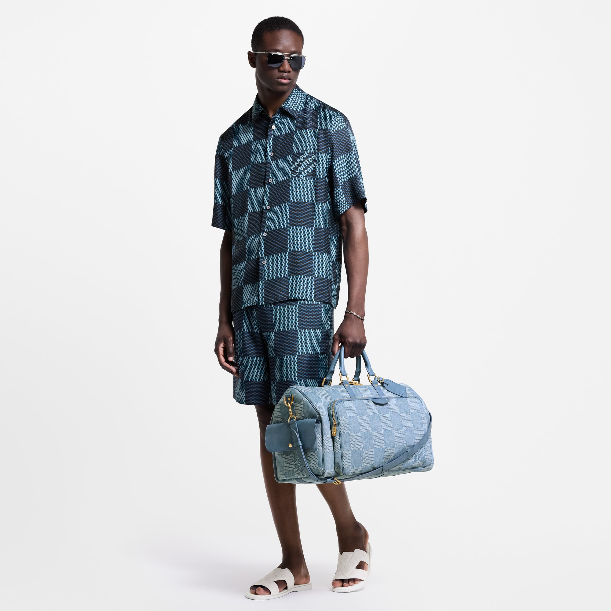 Damier 短袖絲質襯衫  in 男士