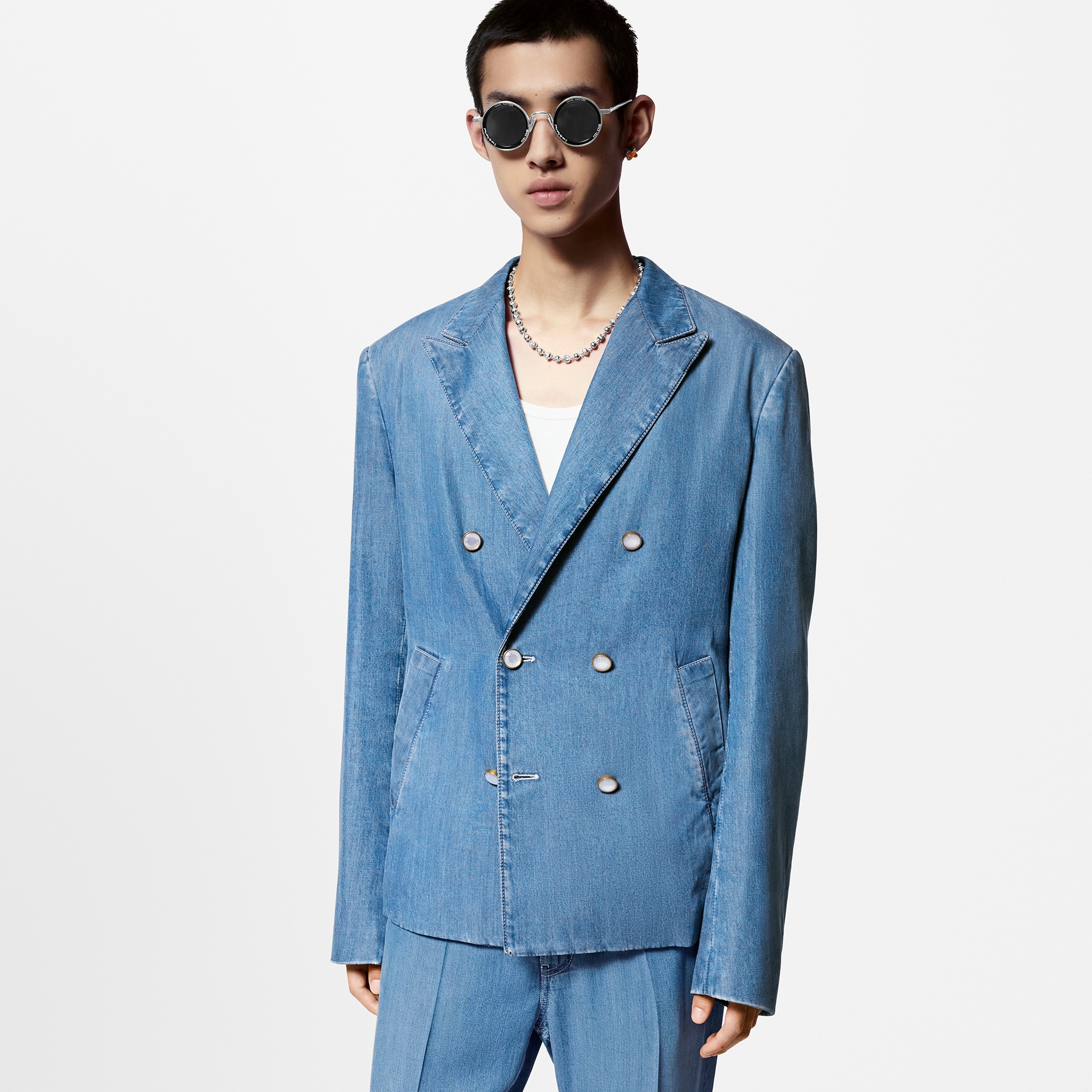 雙排扣西裝剪裁 Chambray 外套  in 男士