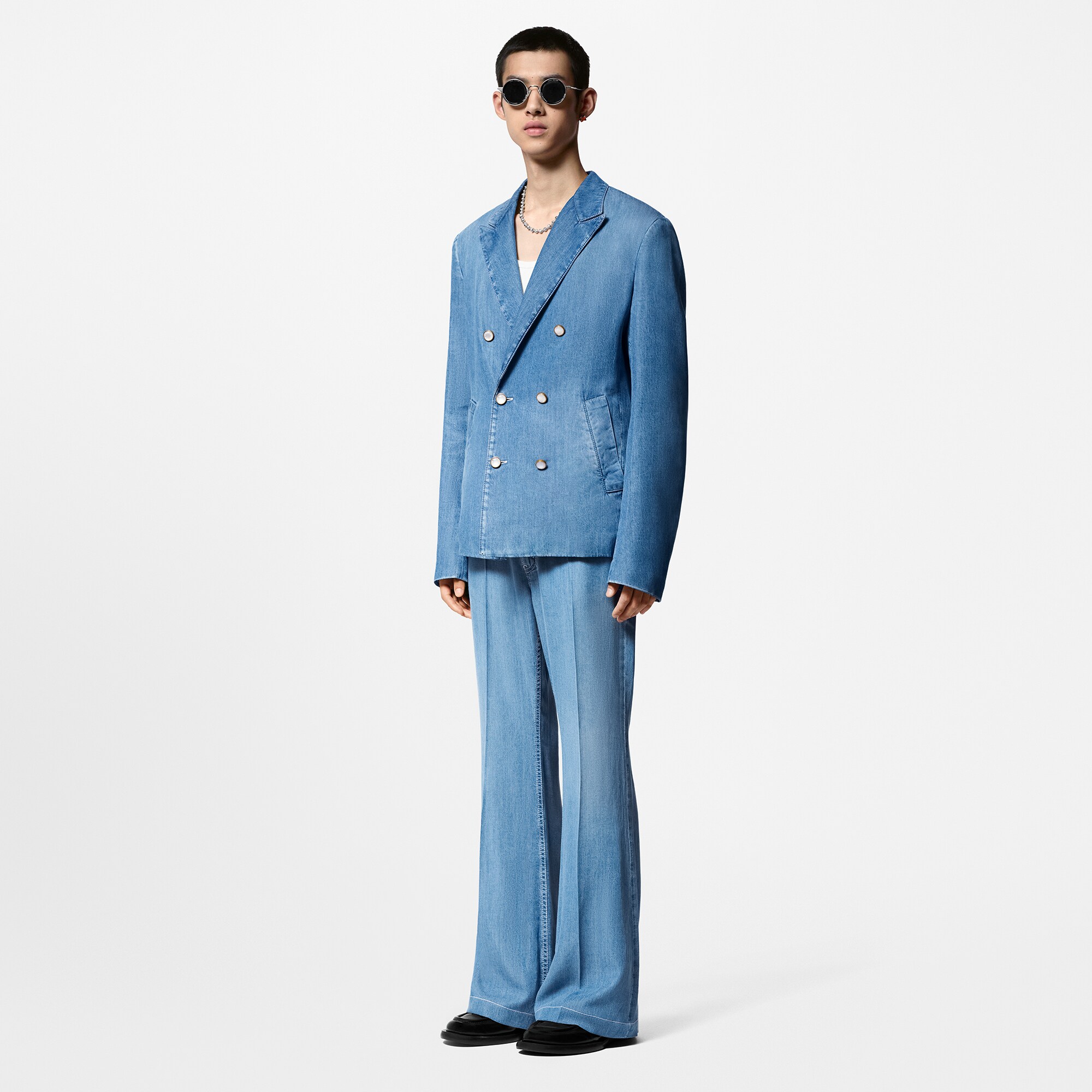 雙排扣西裝剪裁 Chambray 外套  in 男士