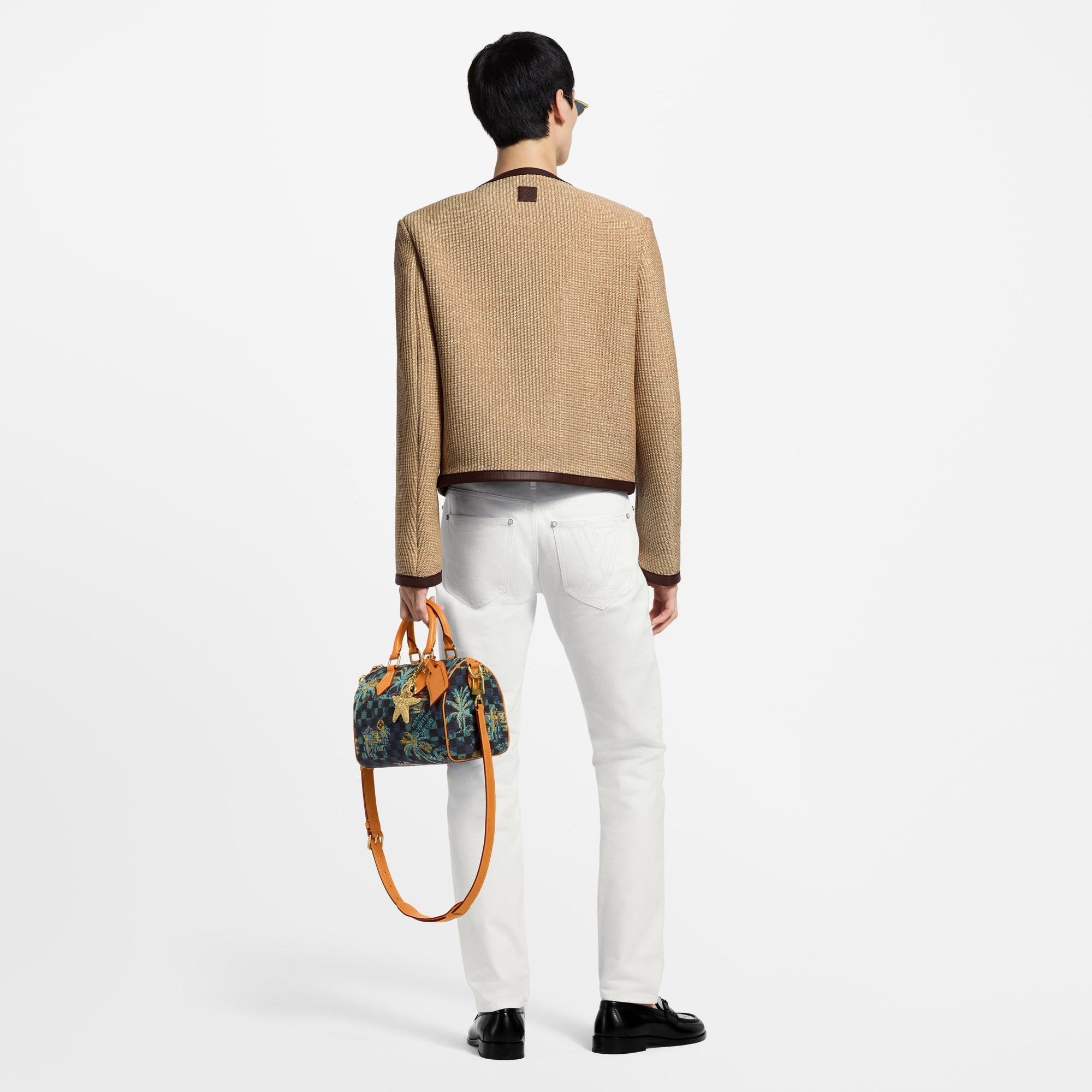 裝飾拉菲草時尚無領外套  in 男士