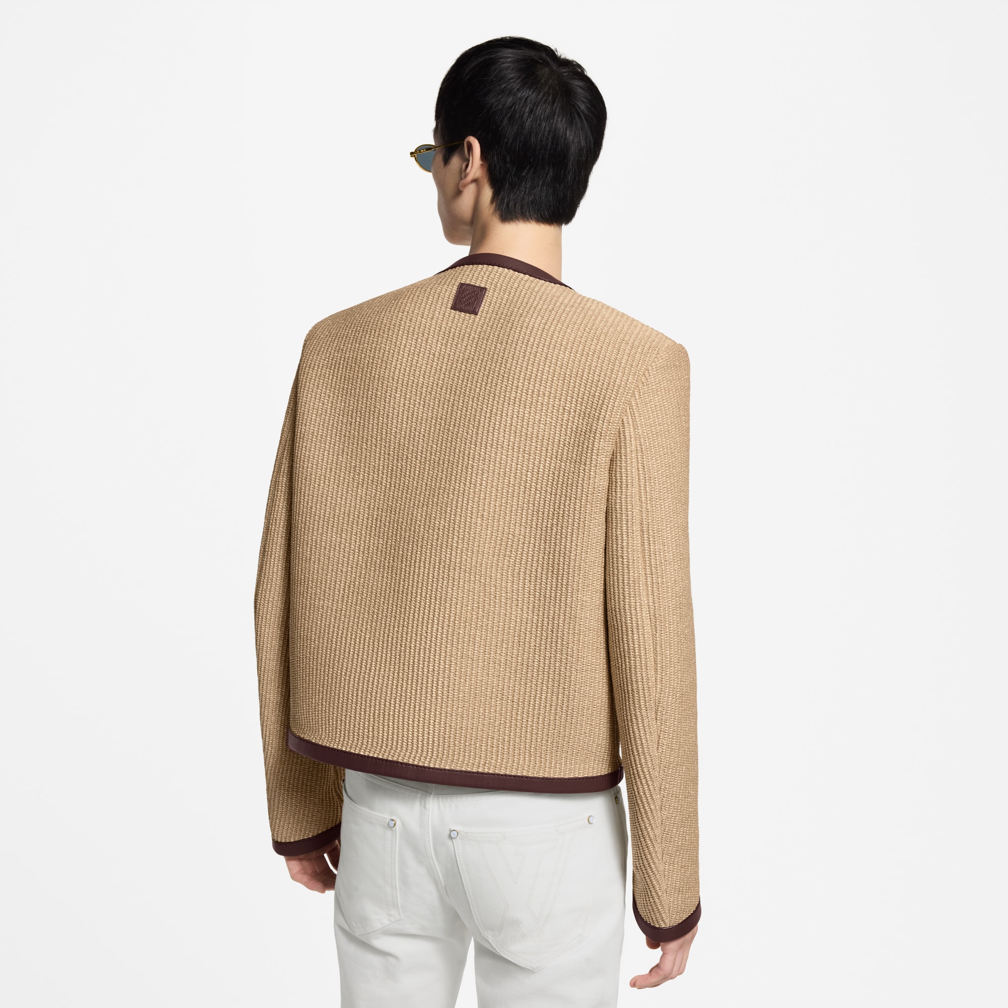 裝飾拉菲草時尚無領外套  in 男士