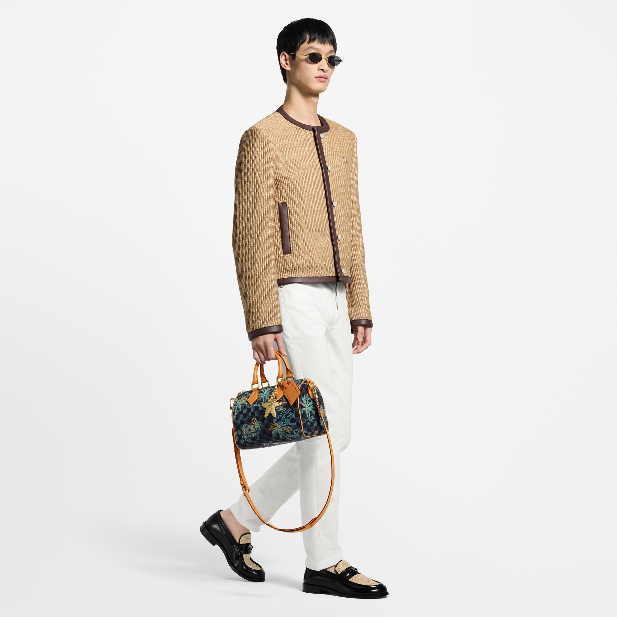 裝飾拉菲草時尚無領外套  in 男士