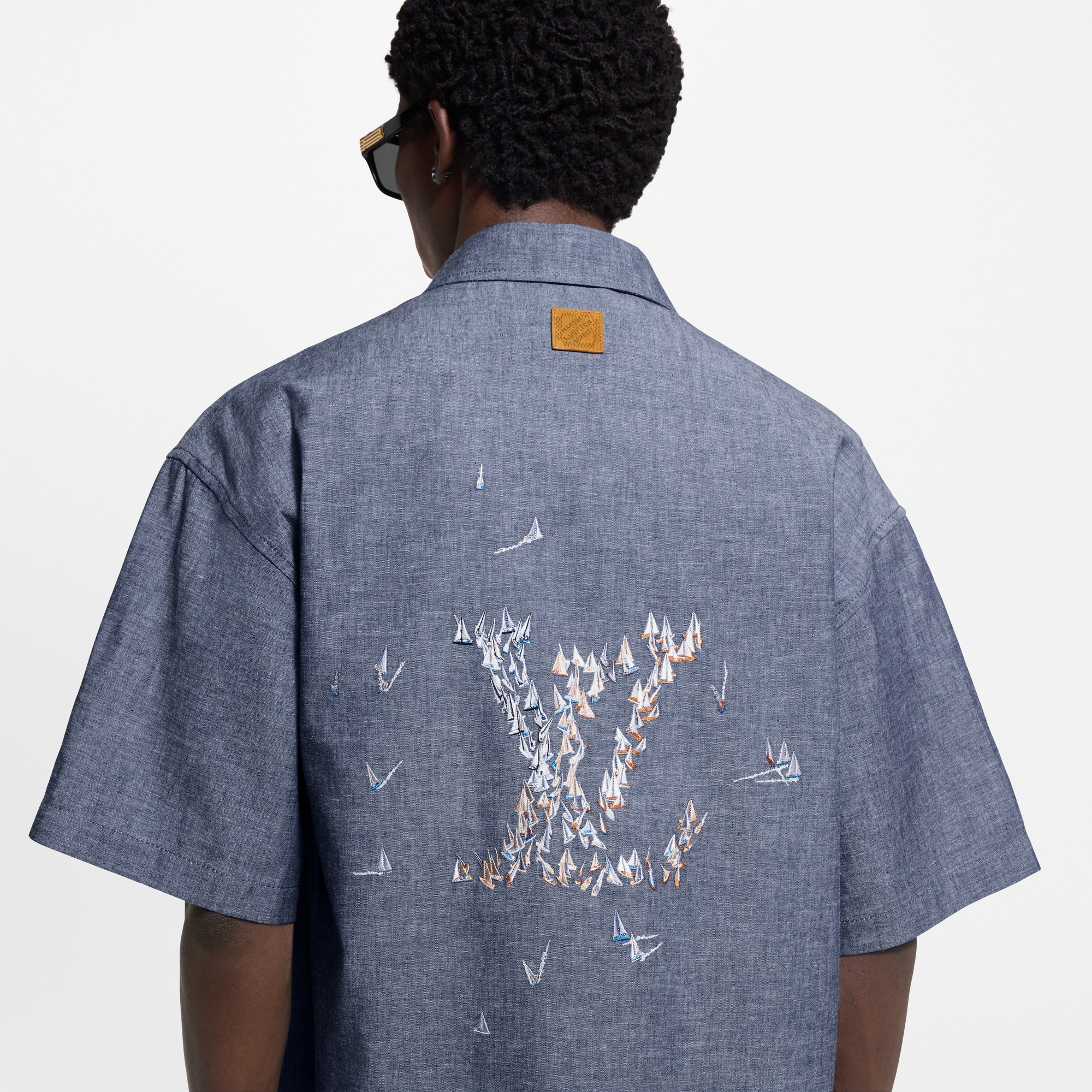 刺繡 Chambray 短袖襯衫  in 男士