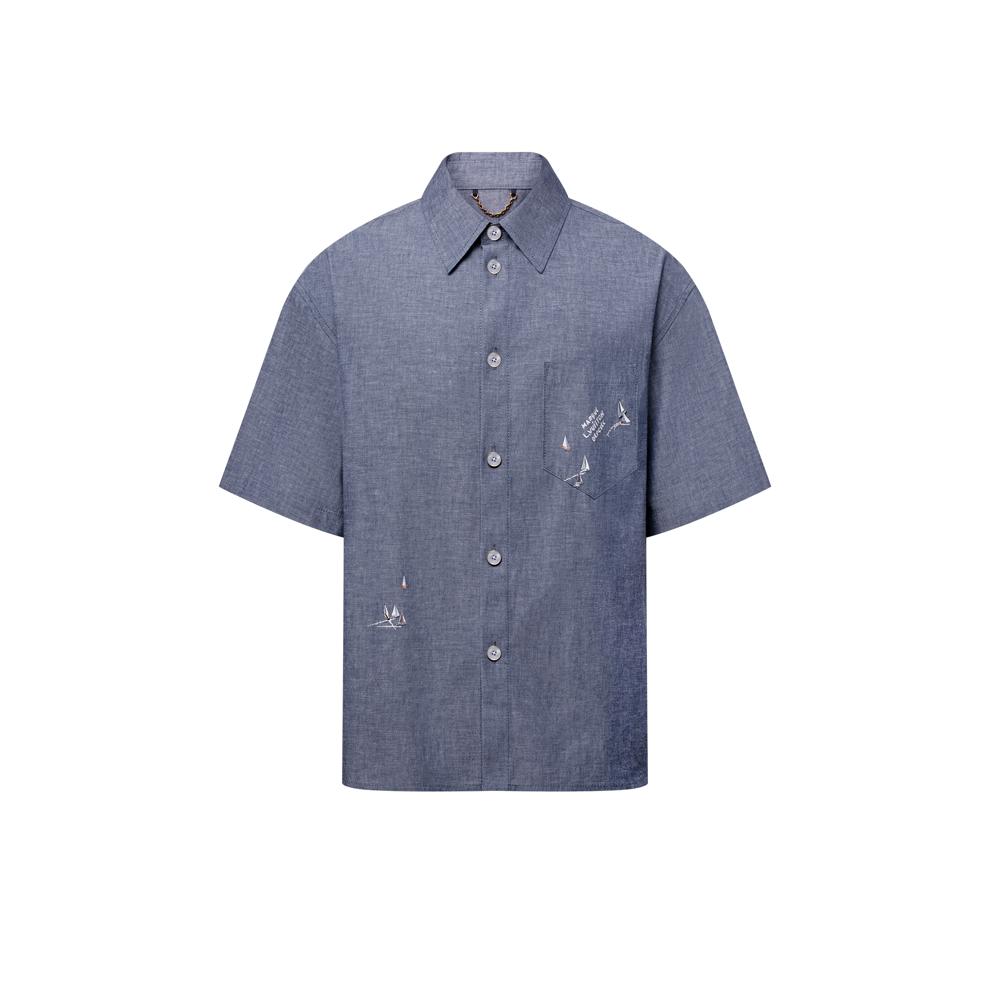刺繡 Chambray 短袖襯衫  in 男士