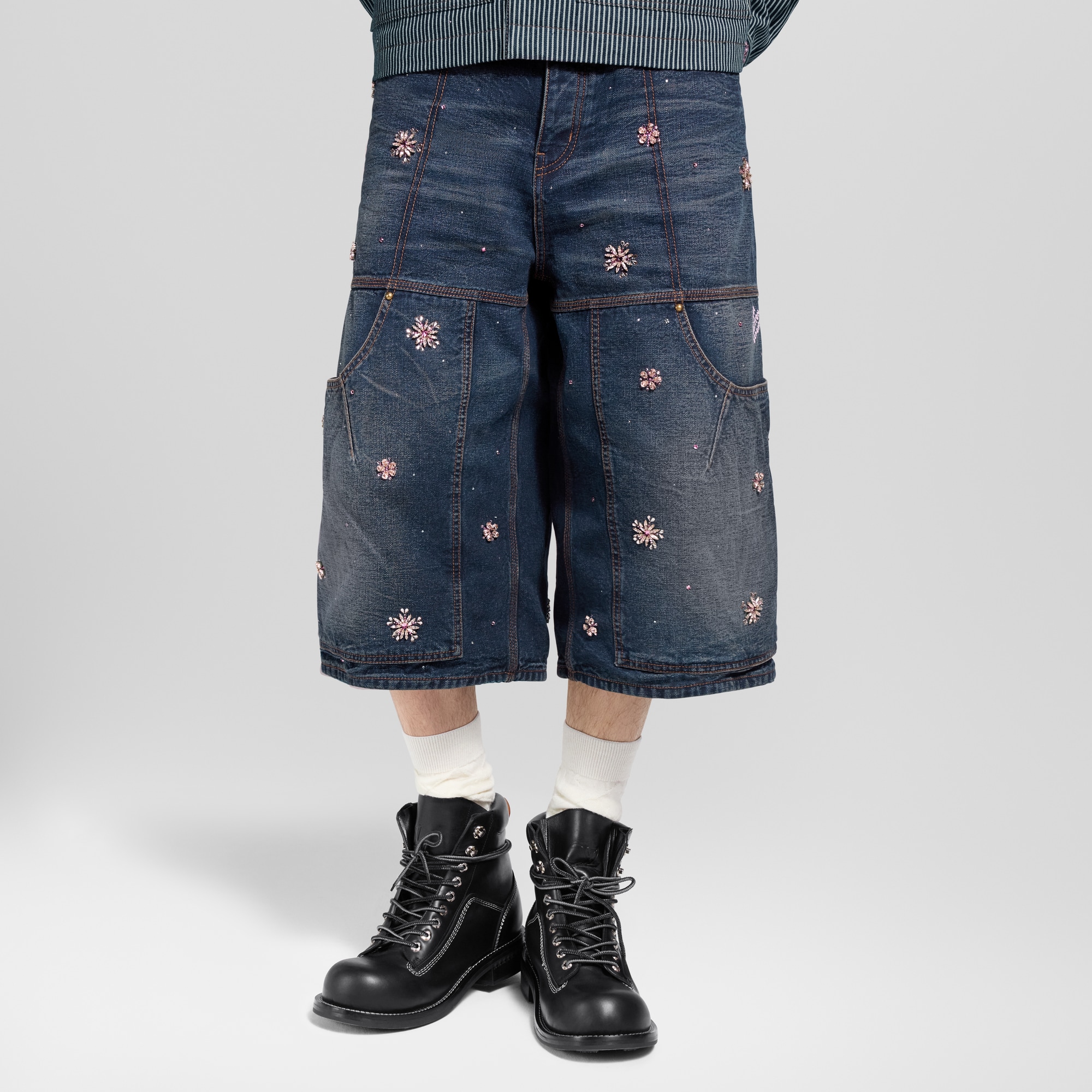 刺繡牛仔布工裝風短褲  in 男士