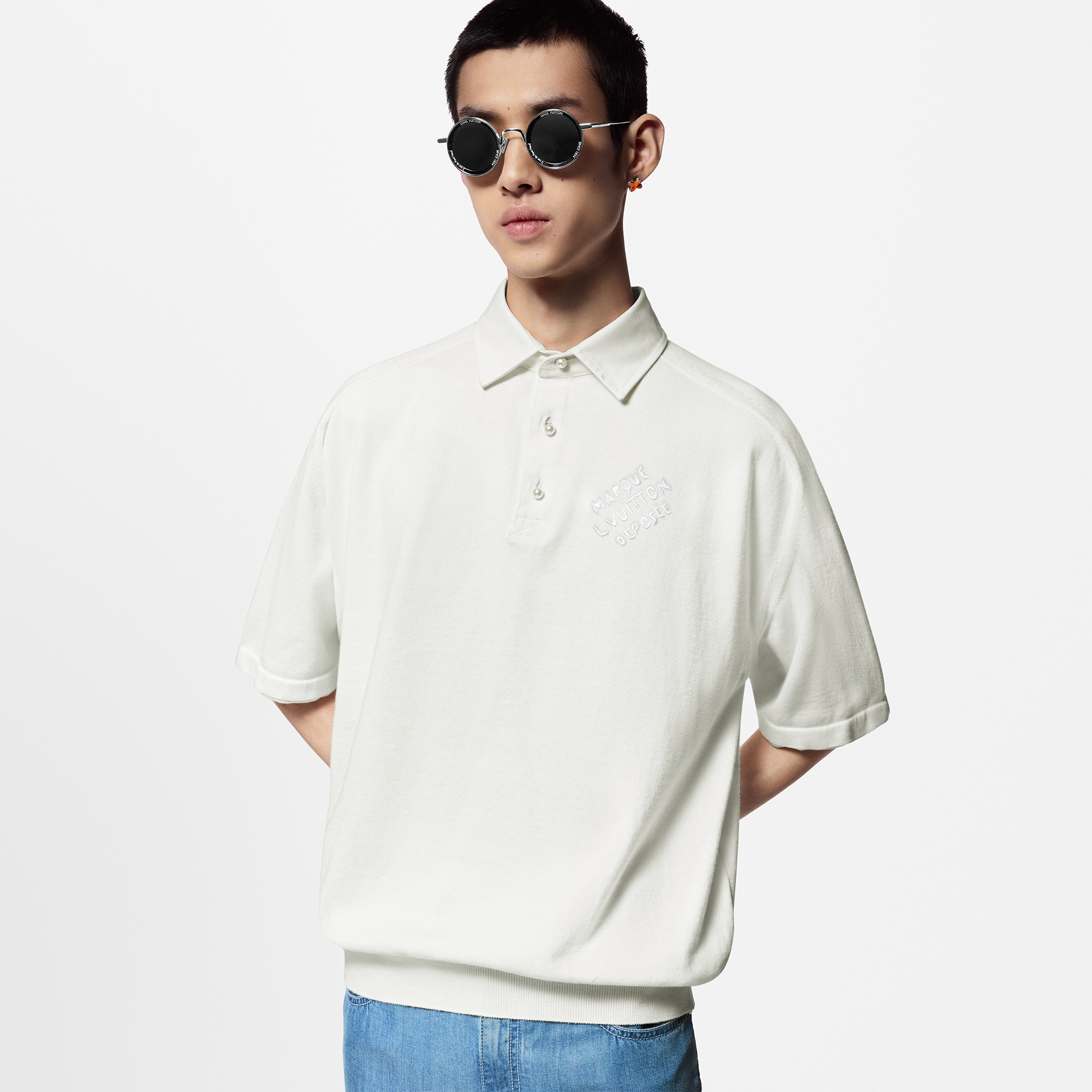 刺繡短袖棉質混紡面料 Polo 衫  in 男士