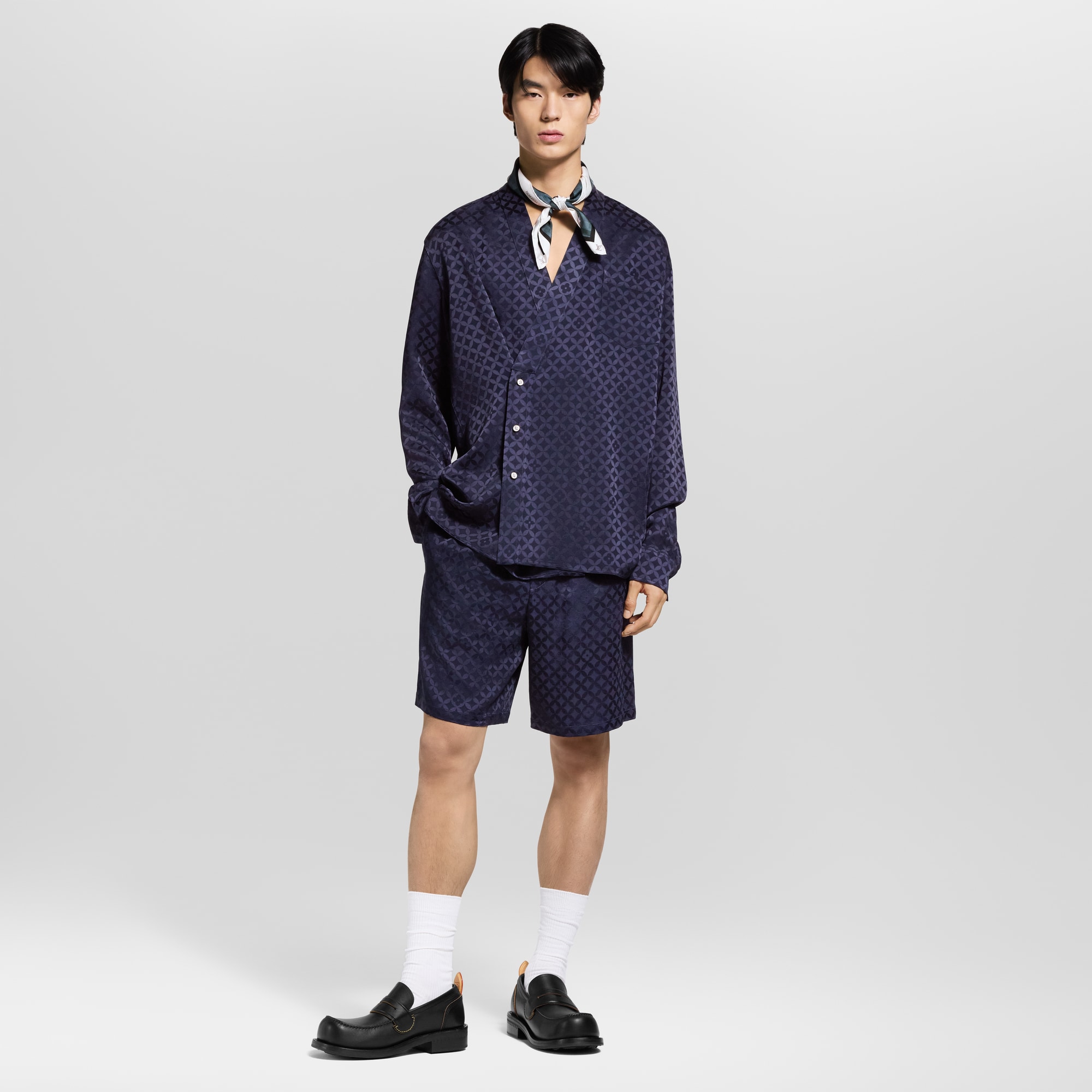 幾何風提花長袖和服式襯衫  in 男士