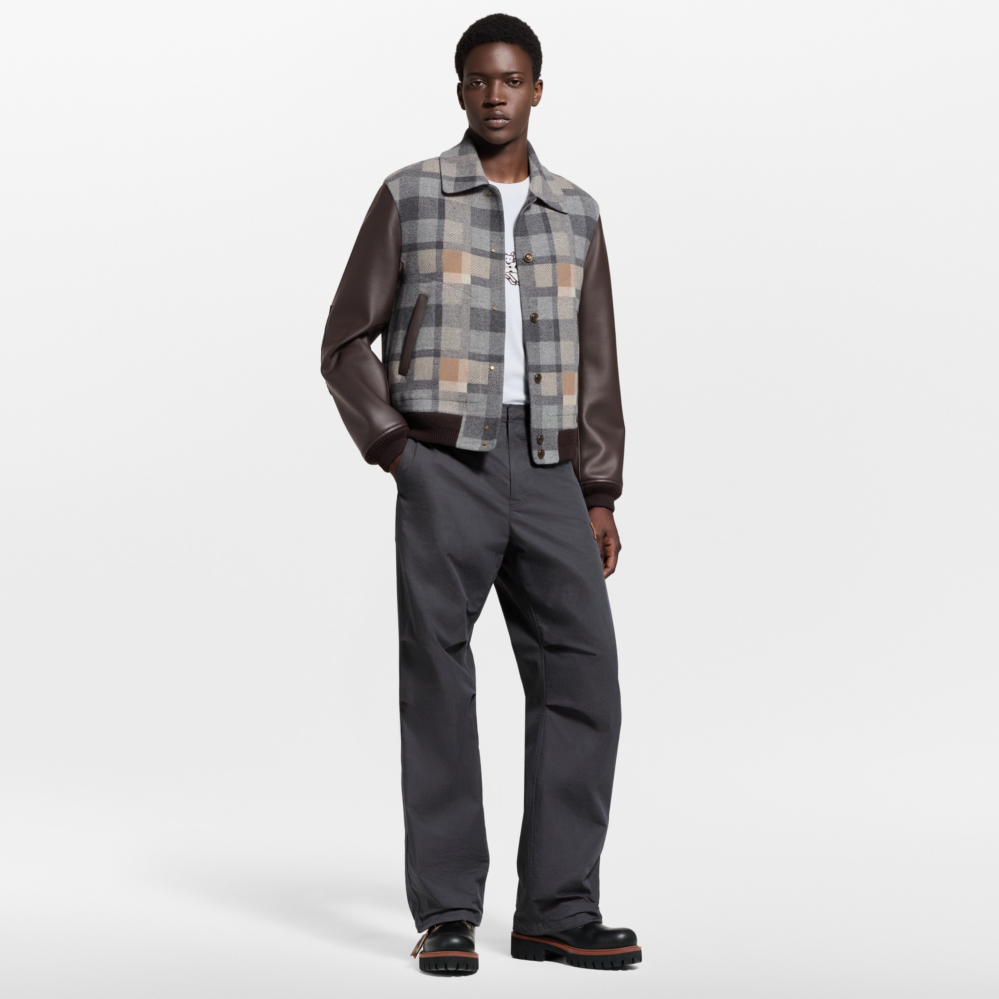 混合皮革學院風外套  in 男士