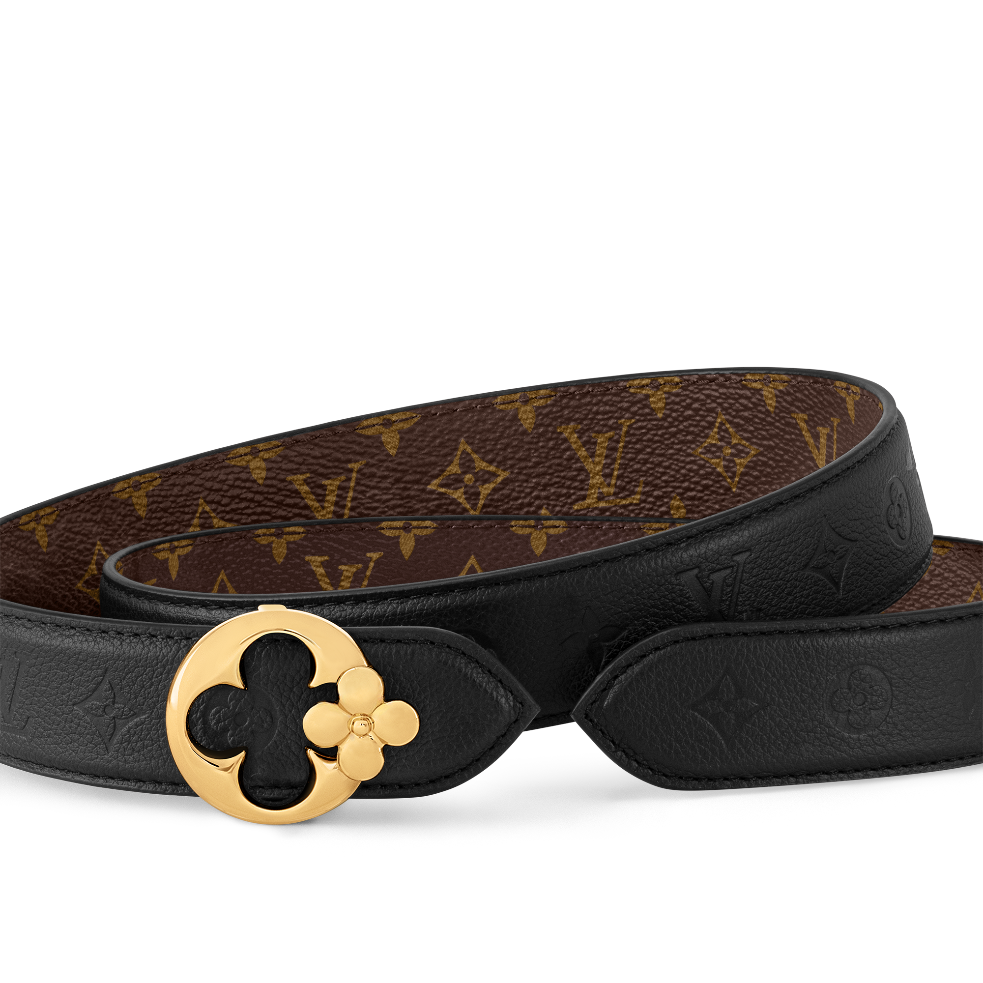 LV Flowergram Round 30毫米雙面皮帶 Monogram 帆布 in 女士