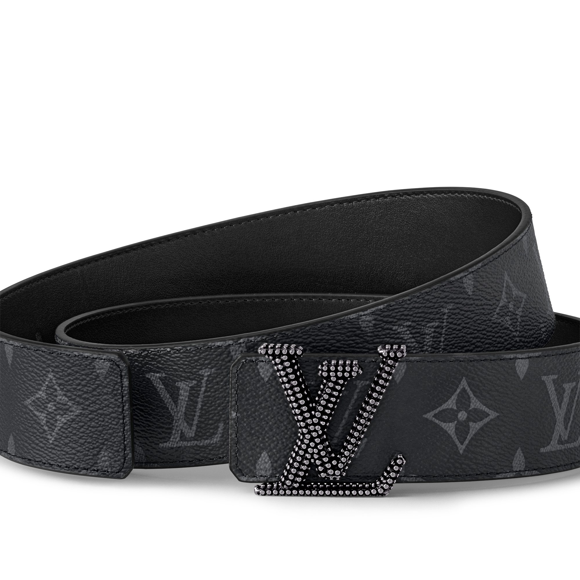 LV Initiales Studs 40毫米雙面皮帶 Monogram Eclipse 帆布 in 男士