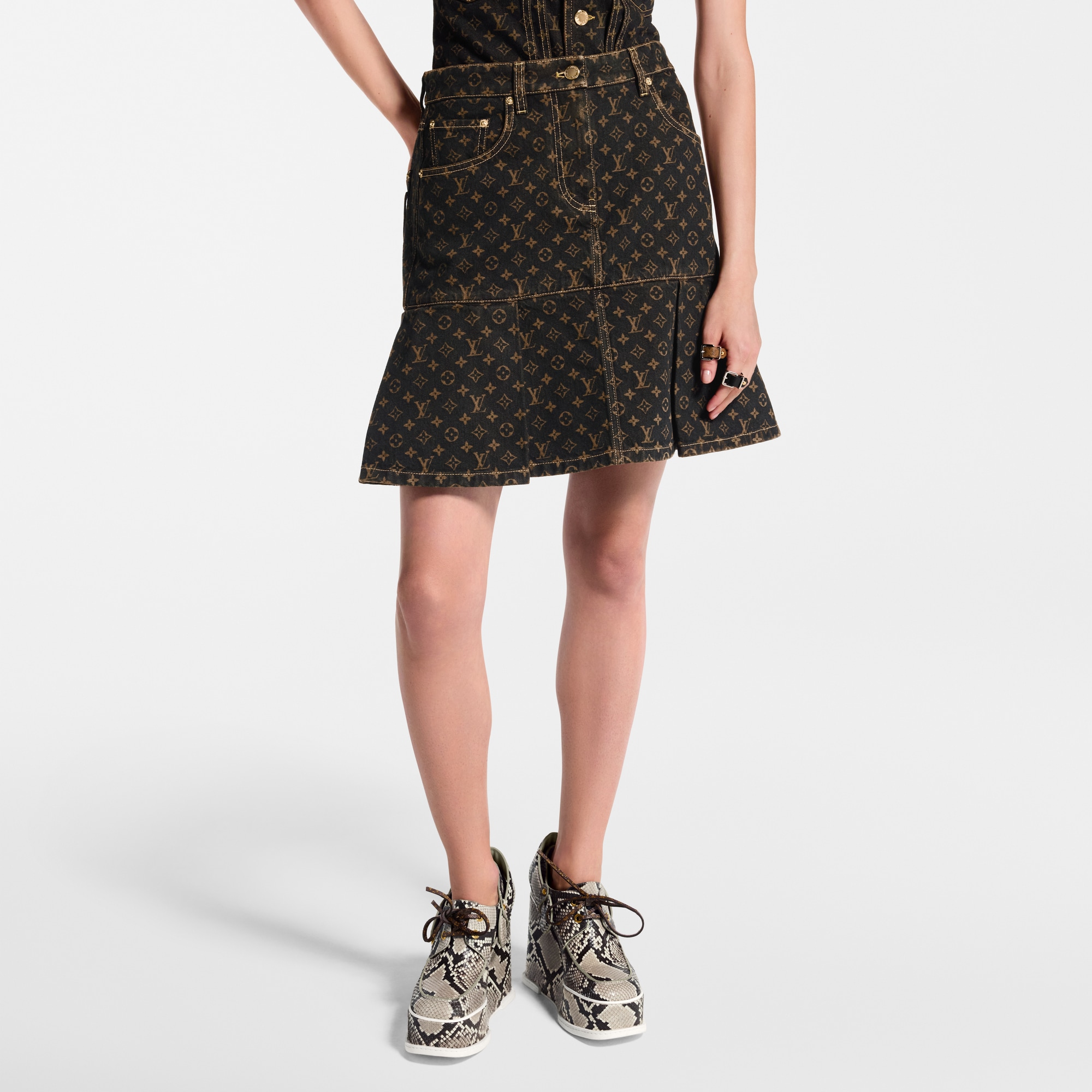 Monogram 褶襉牛仔半截裙  in 女士