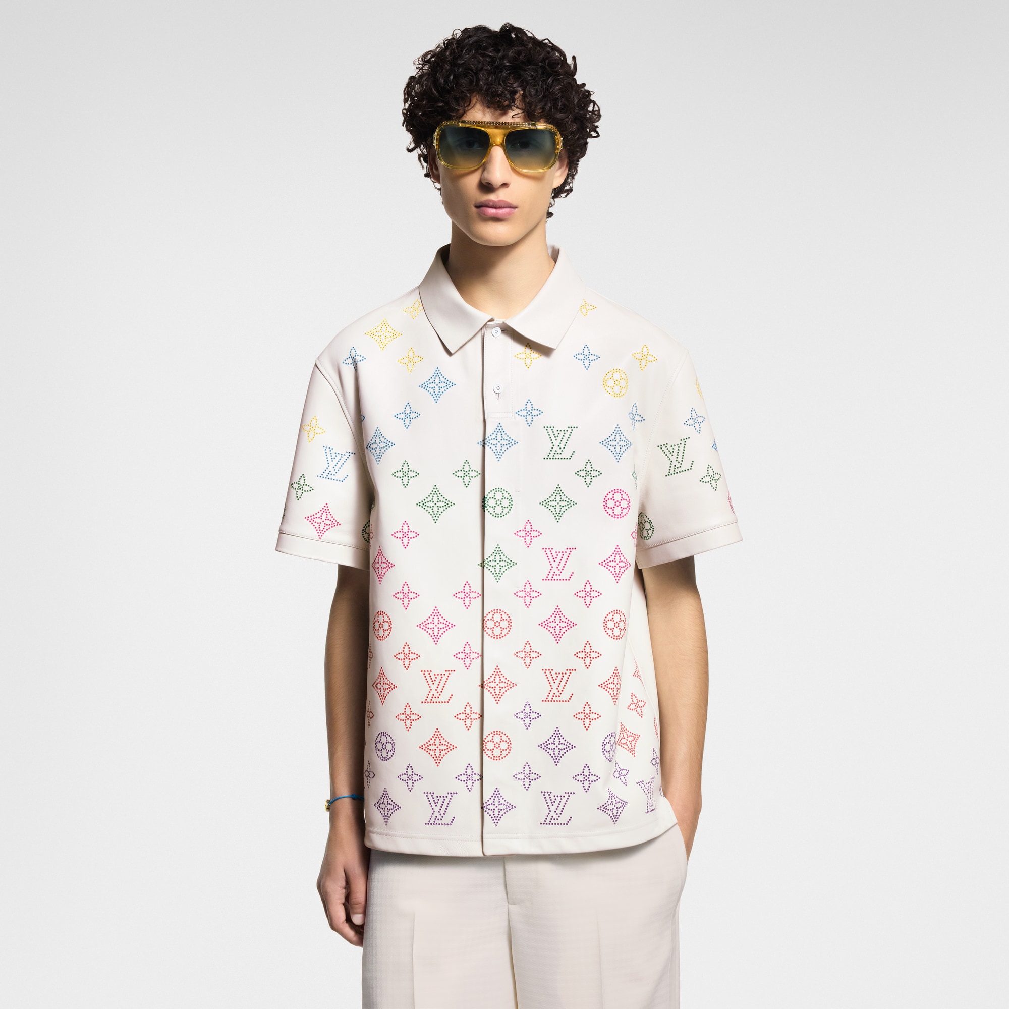 Monogram 花卉圖案鏤空雕花皮革 Polo 衫  in 男士