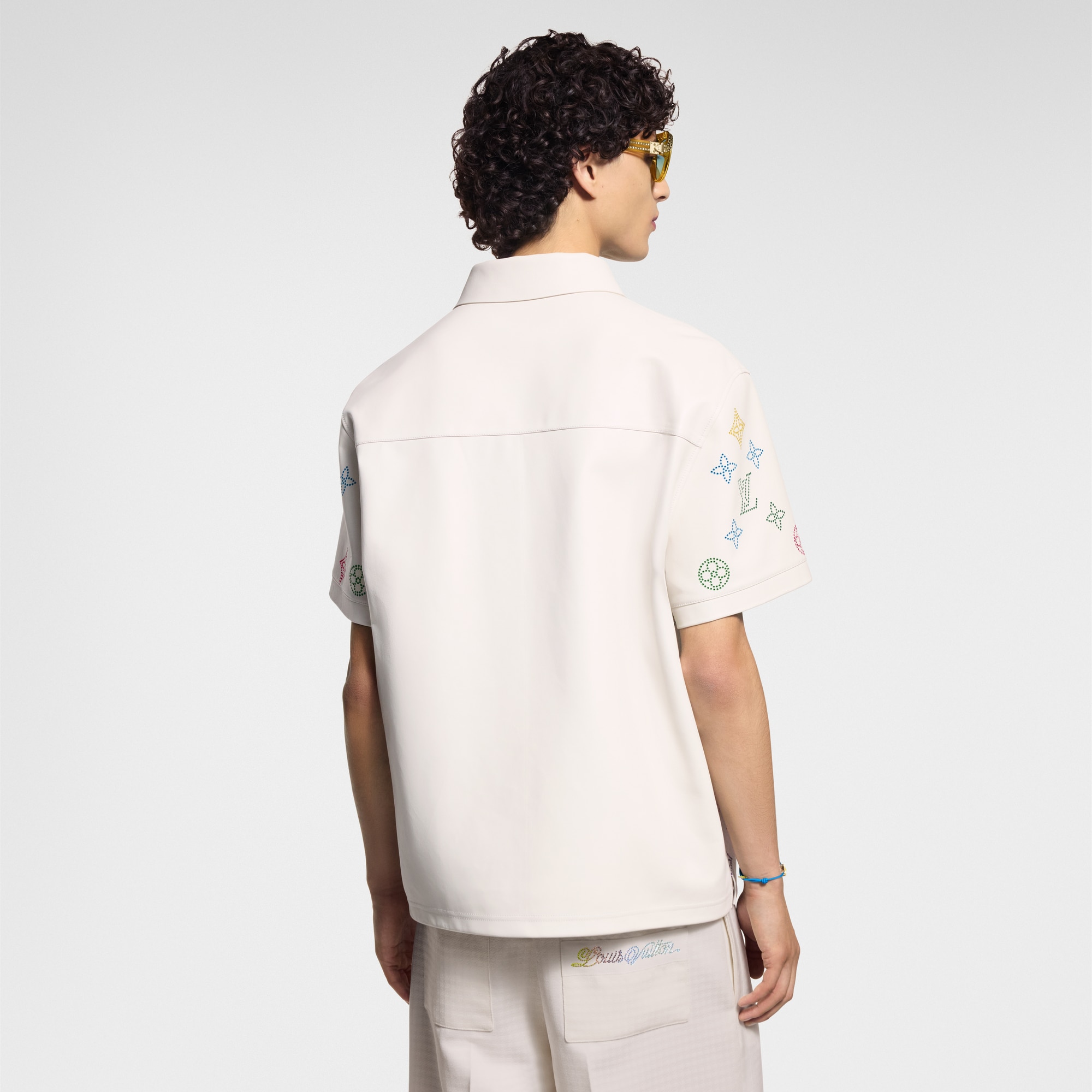 Monogram 花卉圖案鏤空雕花皮革 Polo 衫  in 男士