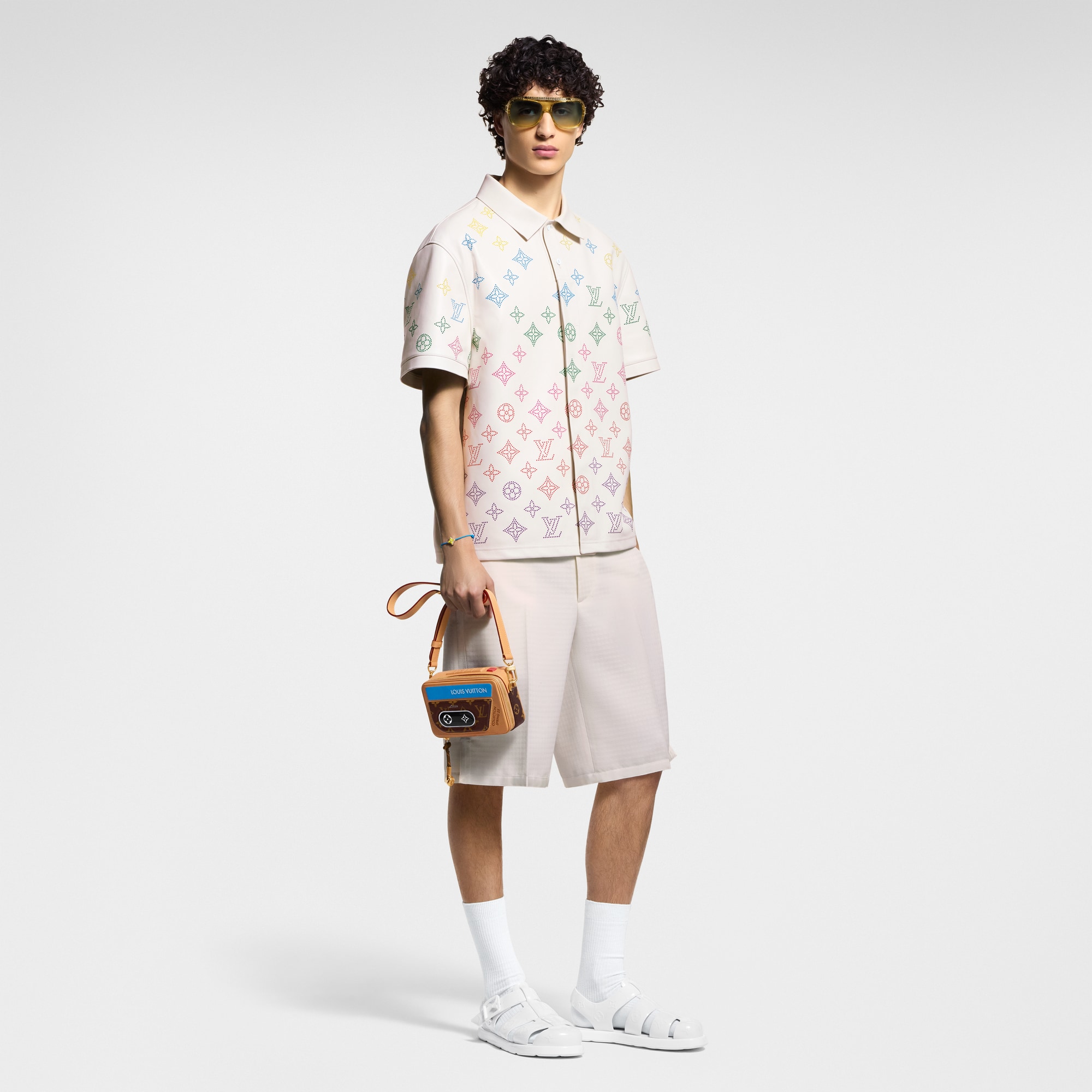 Monogram 花卉圖案鏤空雕花皮革 Polo 衫  in 男士