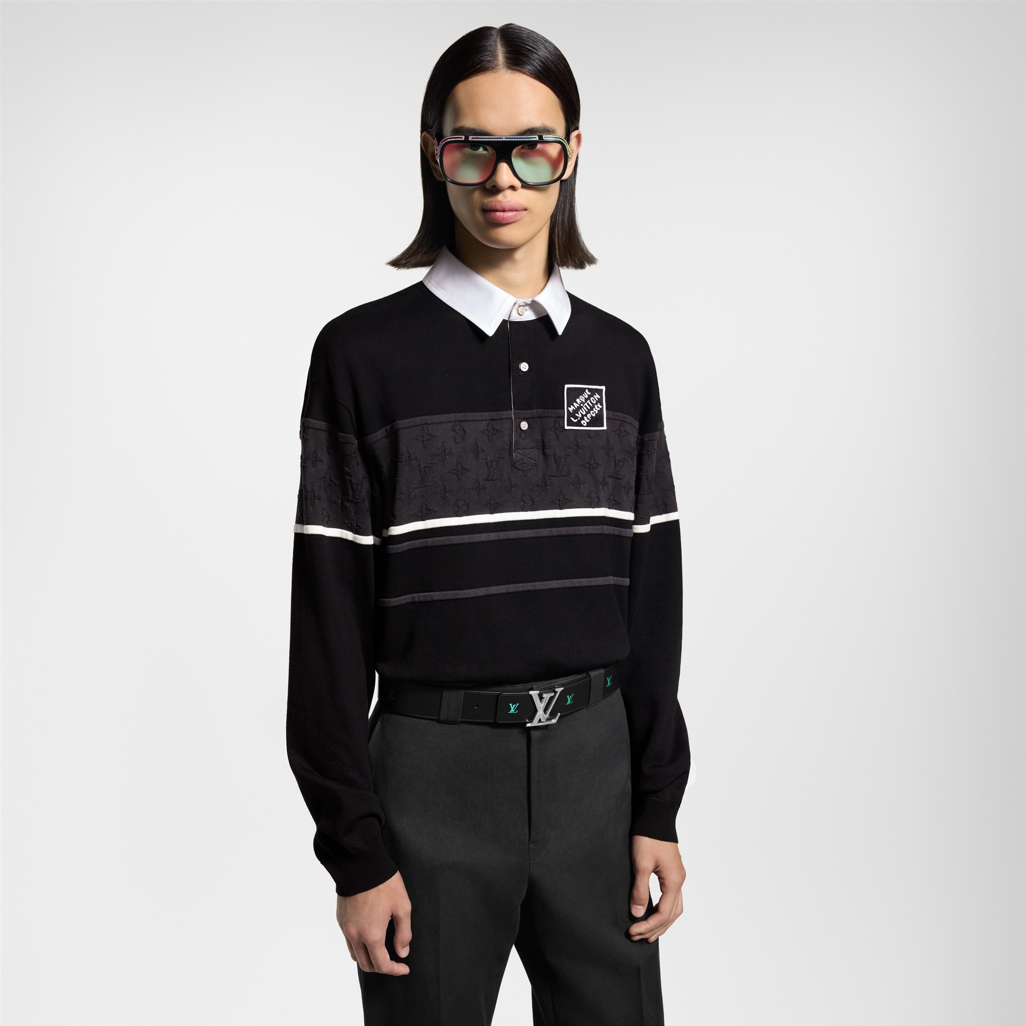 Monogram 提花長袖 Polo 衫  in 男士