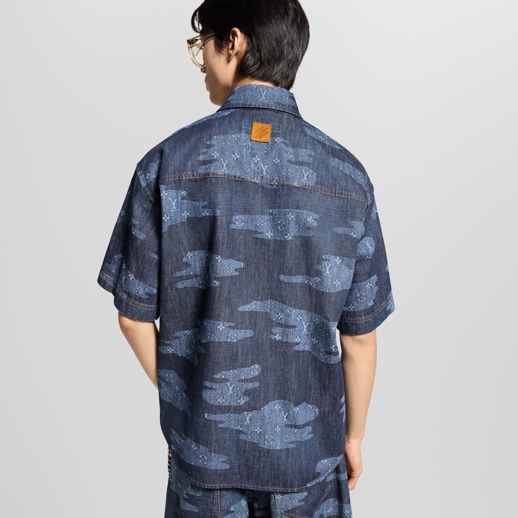 Monogram 圖案短袖 Chambray 襯衫  in 男士