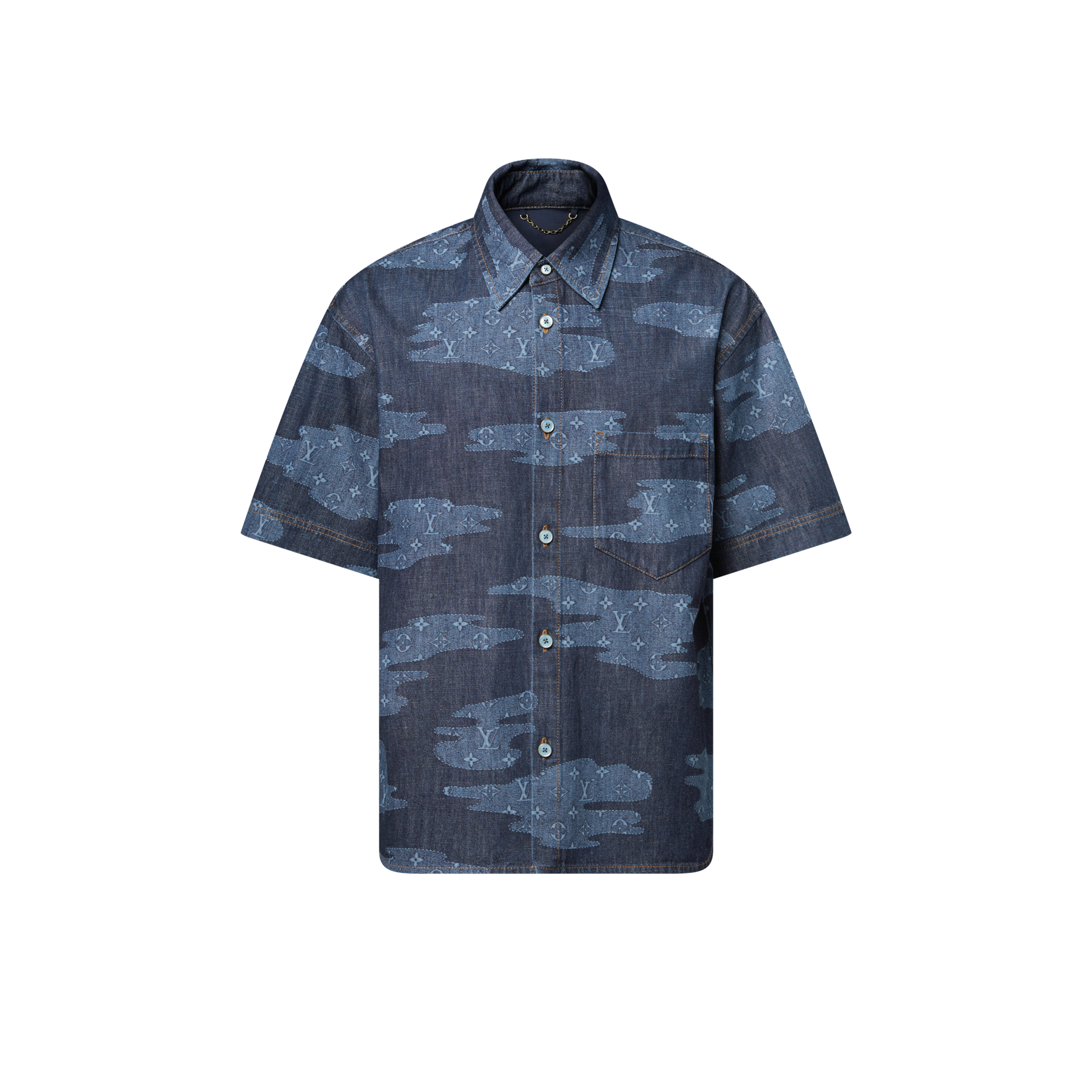 Monogram 圖案短袖 Chambray 襯衫  in 男士