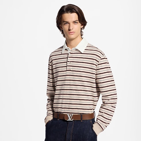 Monogram 圖案條紋長袖 Polo 衫 cropped view