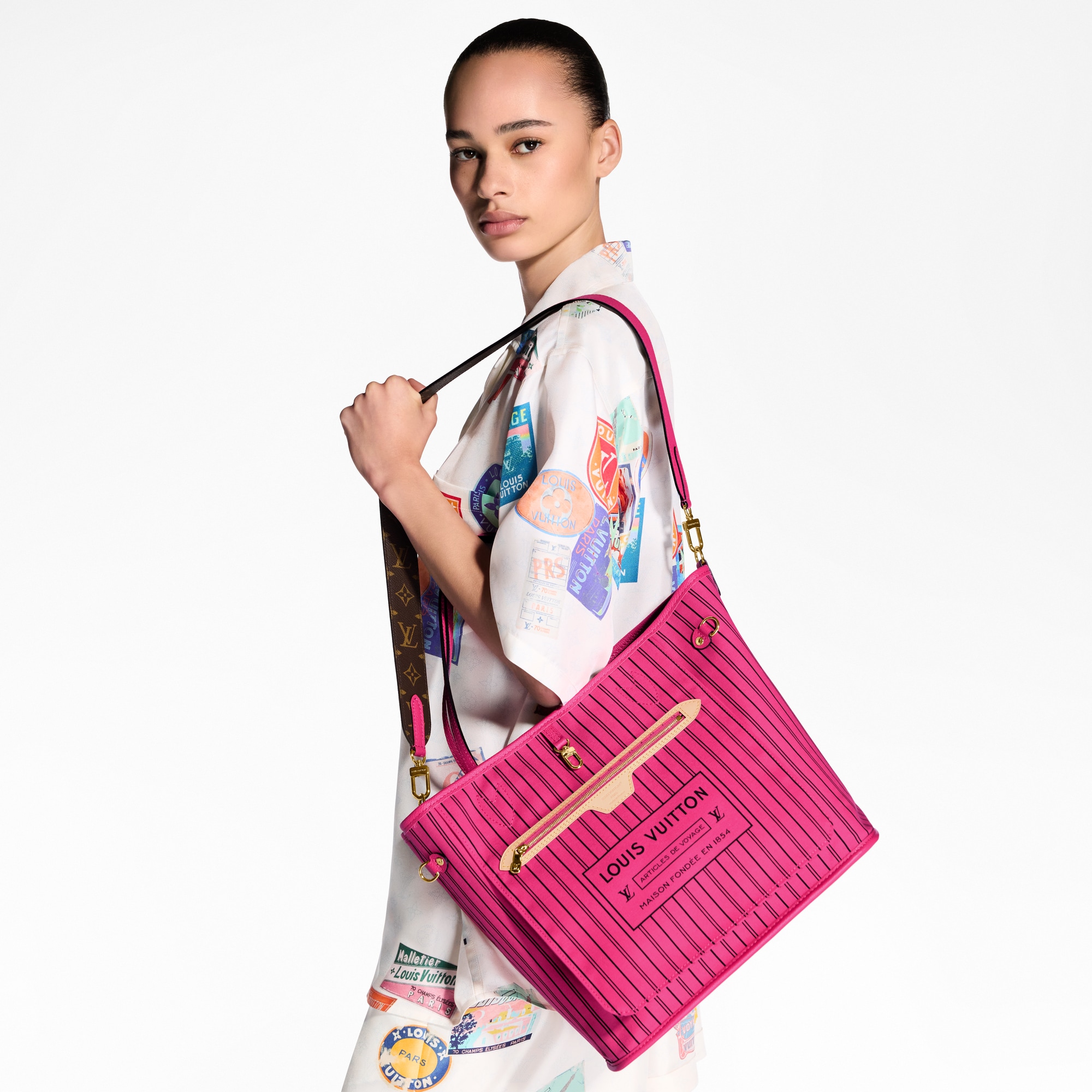 Neverfull Bandoulière Inside Out MM Monogram 帆布 in 時尚包包及小型皮件