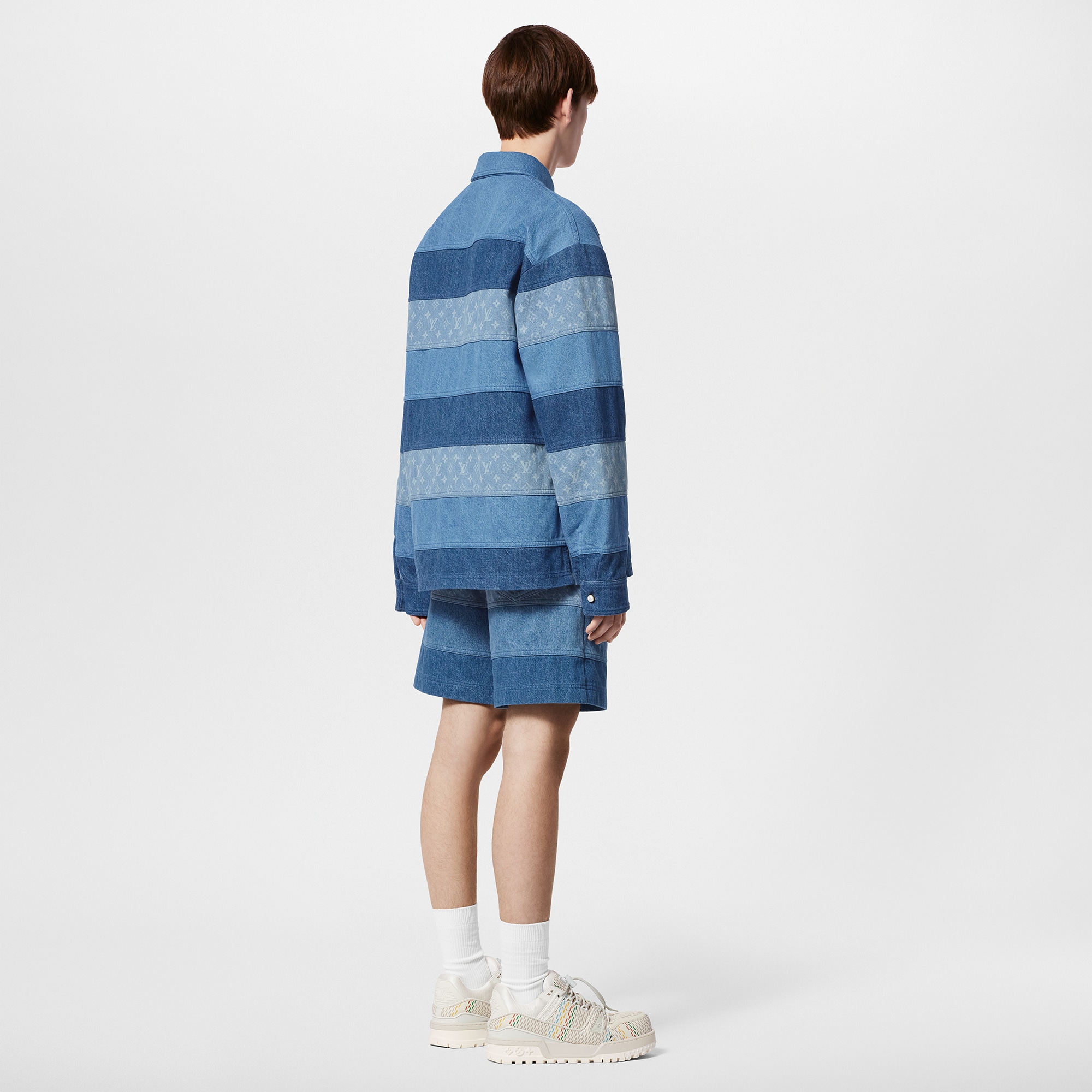 拼貼長袖牛仔布 Polo 衫  in 男士