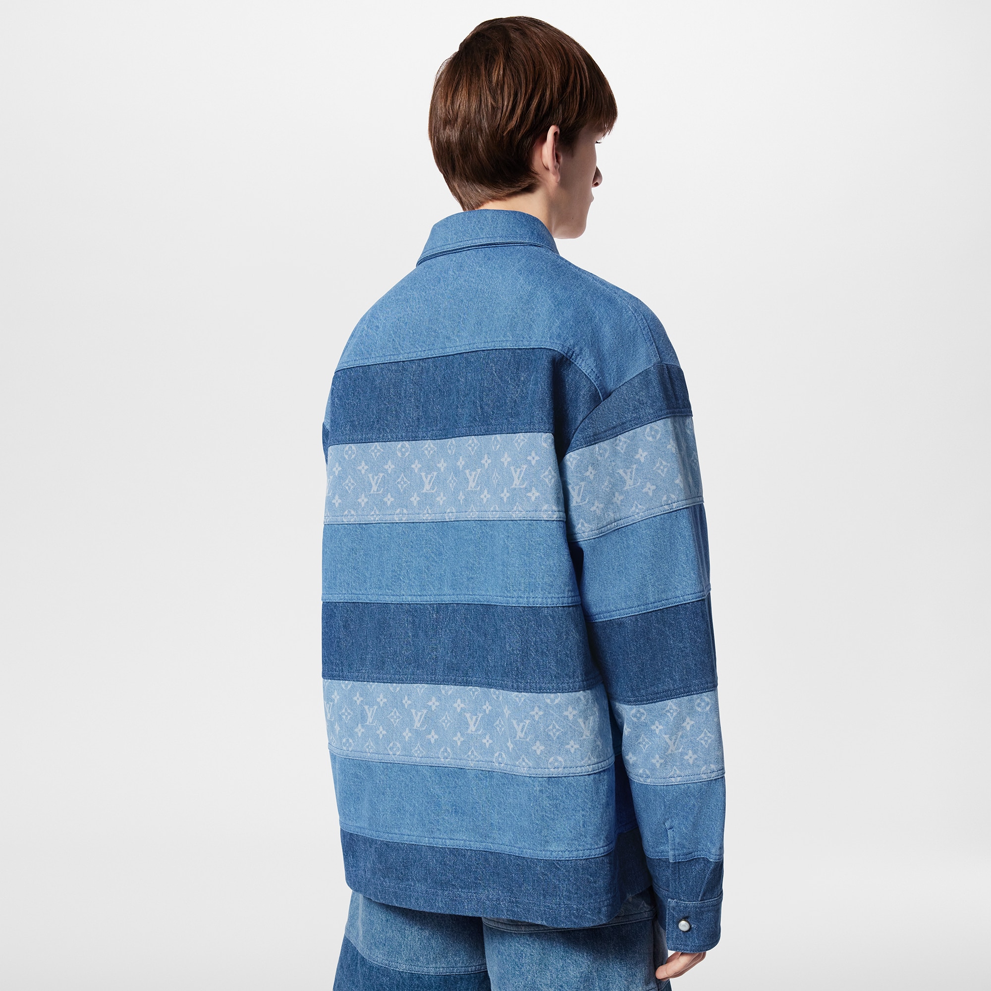 拼貼長袖牛仔布 Polo 衫  in 男士