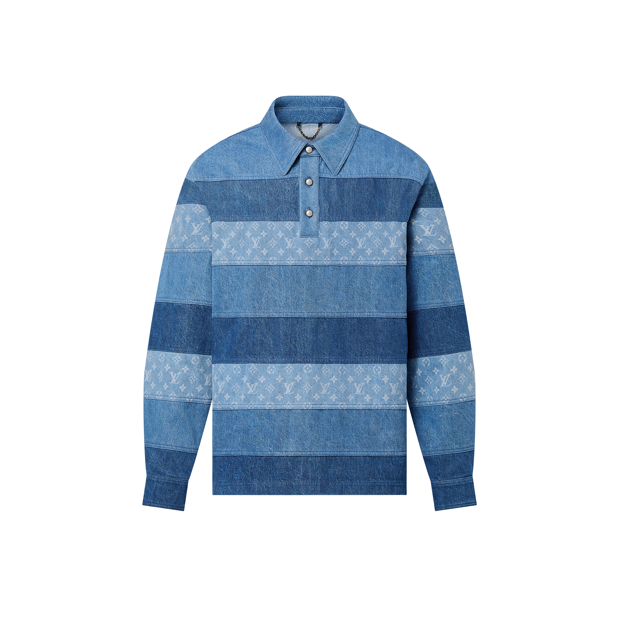 拼貼長袖牛仔布 Polo 衫  in 男士