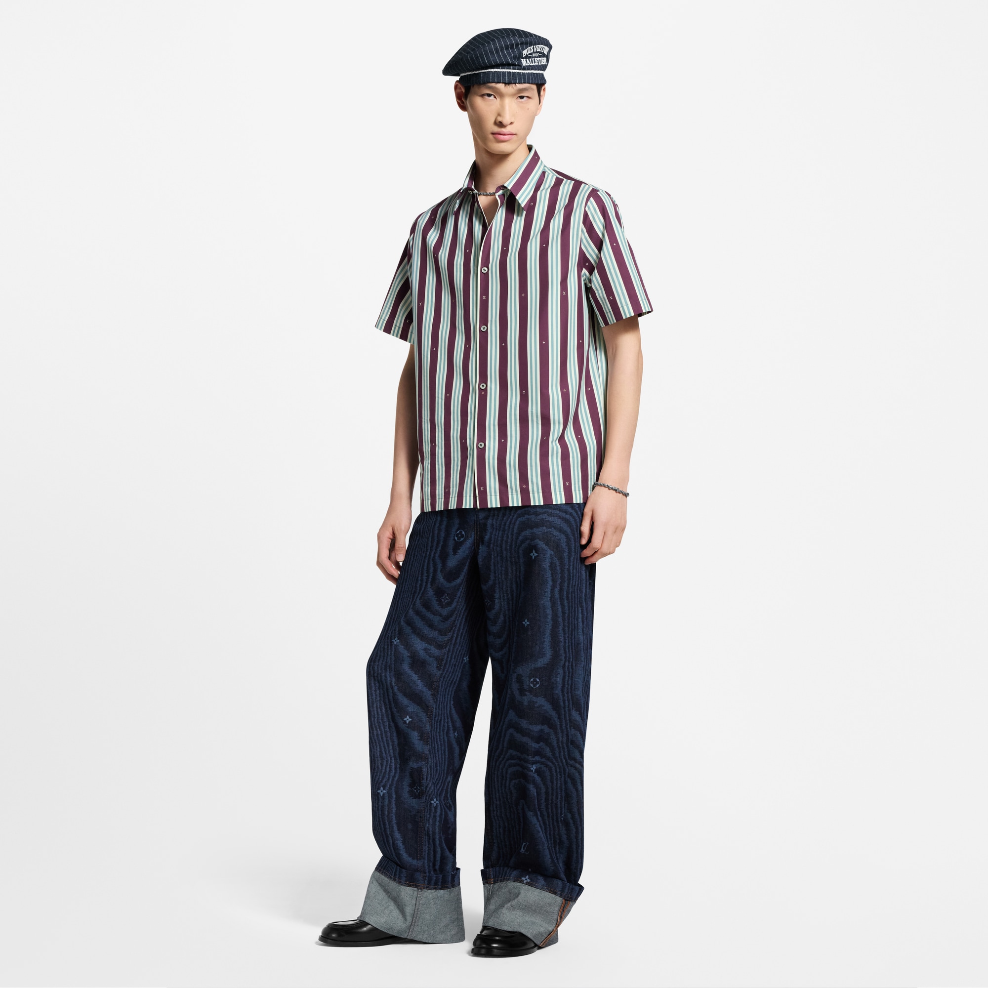 條紋短袖襯衫  in 男士